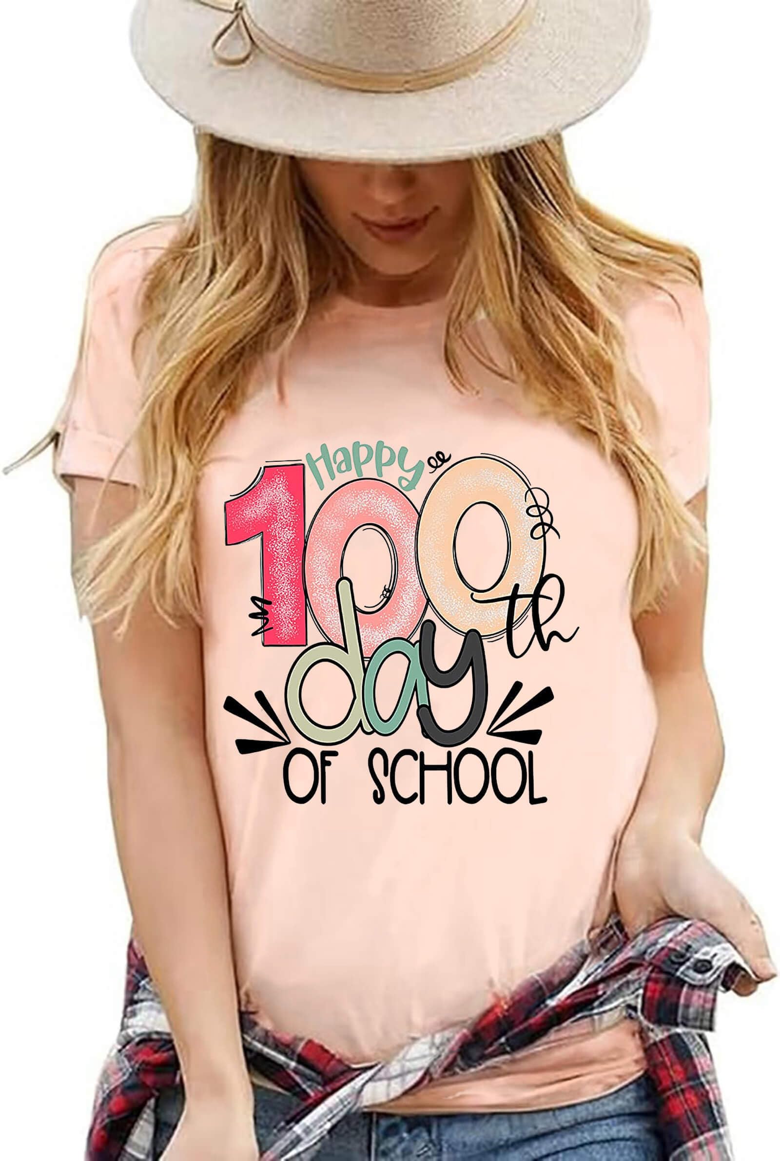 FYAPHION 100 Days of School Shirt for Women & Teachers - Happy 100th Day Celebration T-Shirt - Perfect Teacher Appreciation Gift for Classroom Milestones & School Events