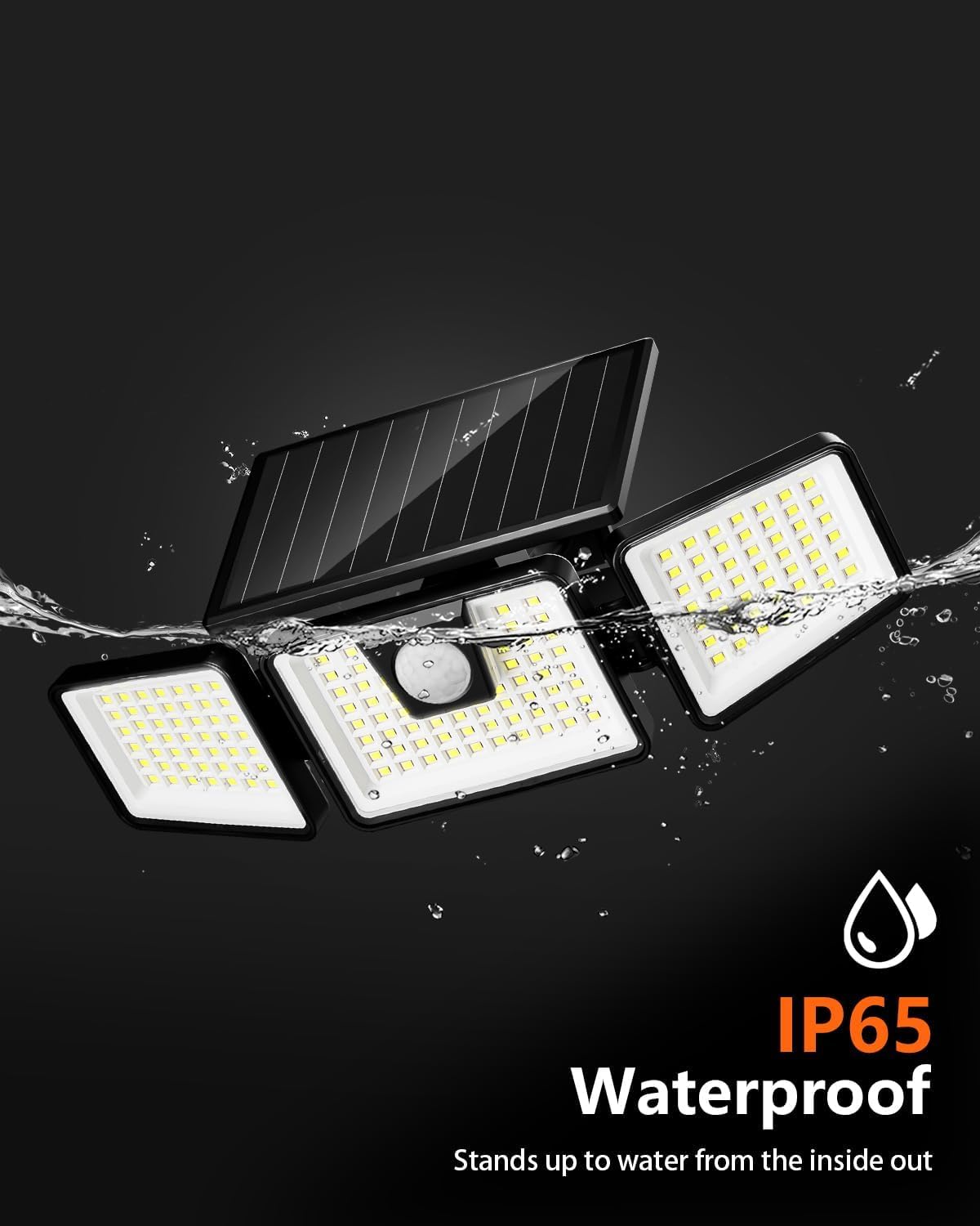 INCX Solar Outdoor Lights with Motion Sensor - 3 Head 156 LED Solar Powered Security Flood Lights for Patio, Garage, Yard & Entryways - IP65 Waterproof (2 Pack) - Ideal for Home Security & Landscape Lighting