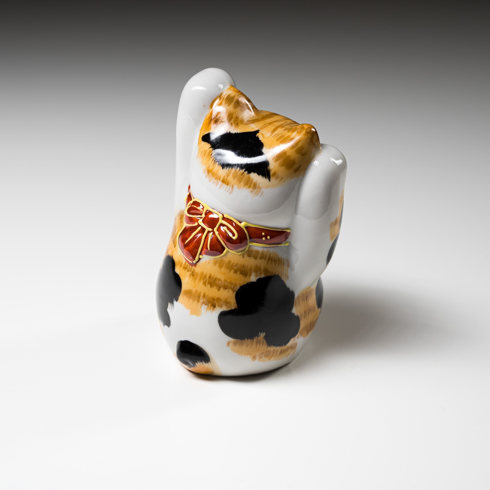 Authentic Japanese Kutani Ware Beckoning Cat Mike Ornament - Handcrafted Ceramic Lucky Cat Figurine for Home Decor, Office, and Gift Giving
