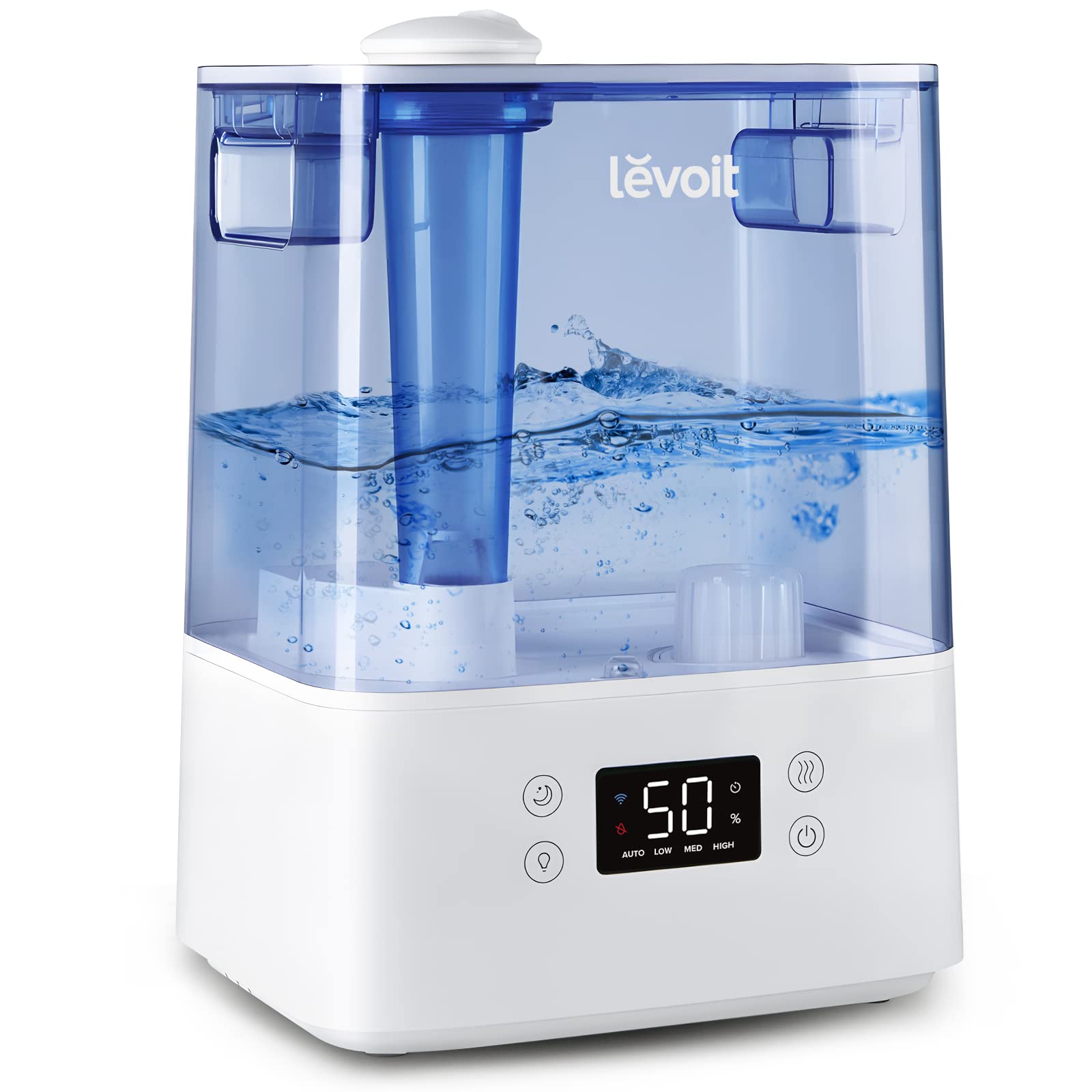 LEVOIT 6L Humidifier for Large Bedrooms - Warm & Cool Mist with Essential Oil Diffuser, Built-in Humidity Sensor & Timer - Perfect for Home, Nursery, Office & Indoor Plants (White & Blue)