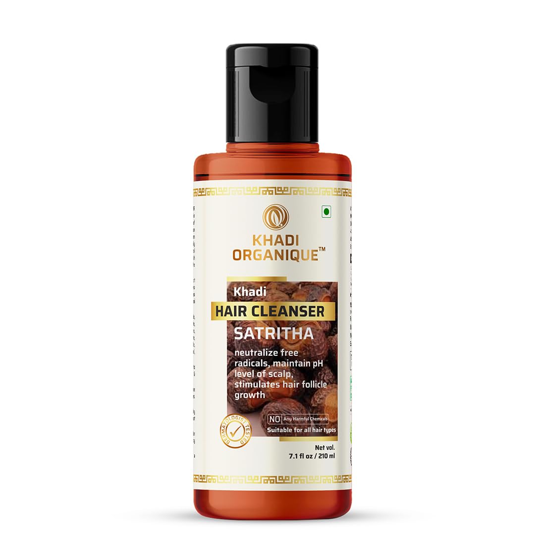 Khadi Organique Satritha Shampoo for Strong & Nourished Hair | Natural Anti-Hair Fall Shampoo for Damaged Hair | Paraben & Sulfate-Free Shampoo for Women & Men | All Hair Types | 210ml | Perfect for Daily Hair Care & Scalp Nourishment