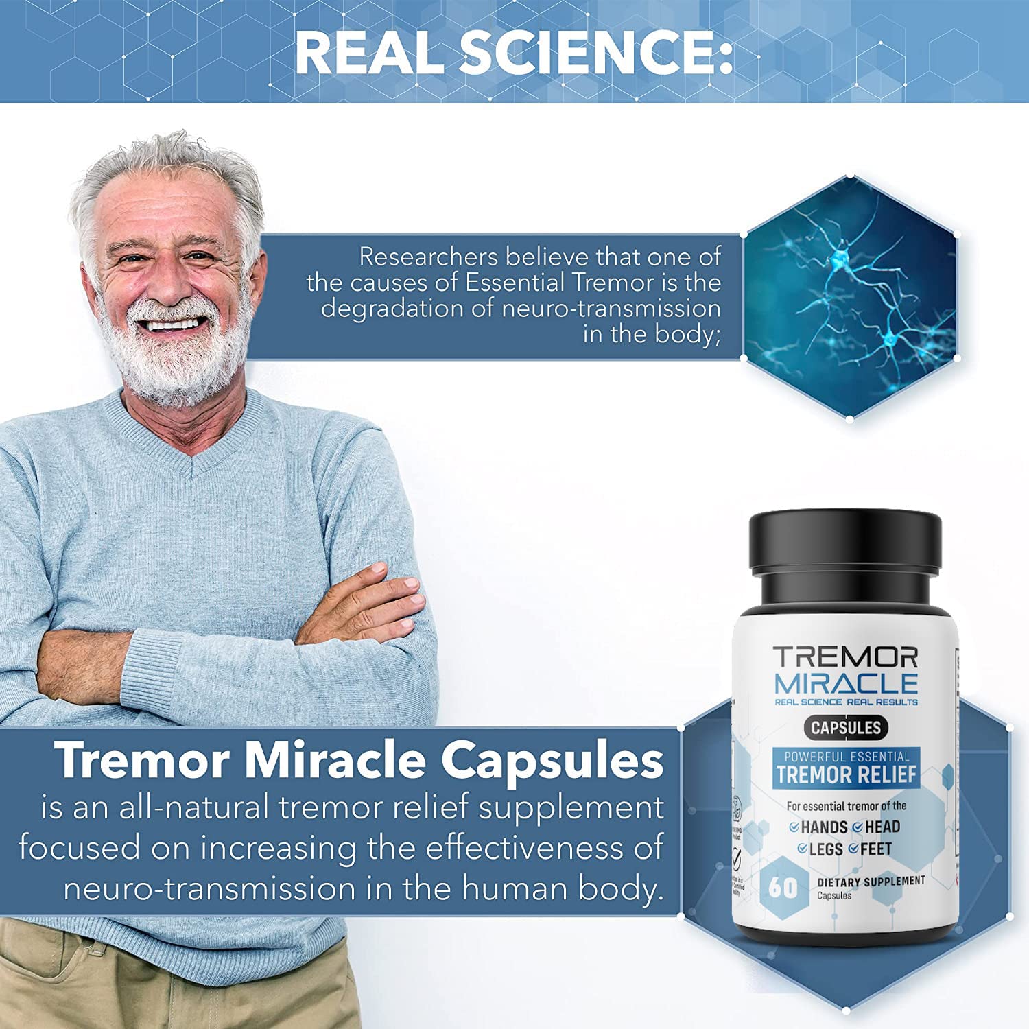 Tremor Miracle Capsules – Natural Herbal Supplement for Essential Tremor Relief in Hands, Legs, Feet & Head | Supports Daily Activities & Nervous System Balance