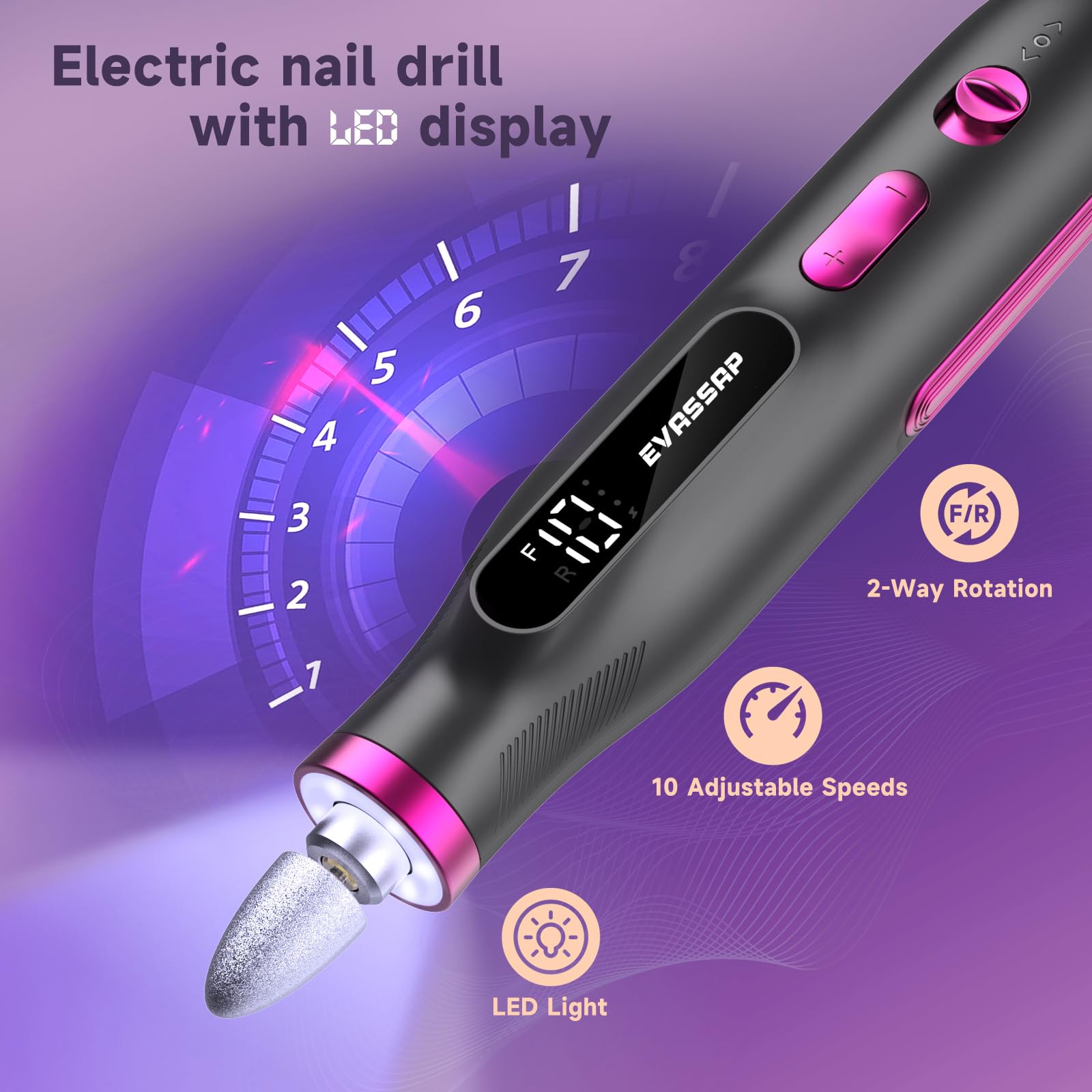 Professional Electric Nail Drill Kit - 10-Speed Nail File for Acrylic & Gel Nails, Manicure & Pedicure Tools with Trimmer, Grinder & Buffer - Perfect Nail Care Gift for Home & Salon Use (Black)