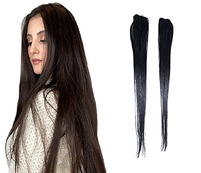 24 Inch Black Seamless Human Hair Side Volumizer Extension for Women - Natural Looking Hair Streaks for Daily Styling & Special Occasions