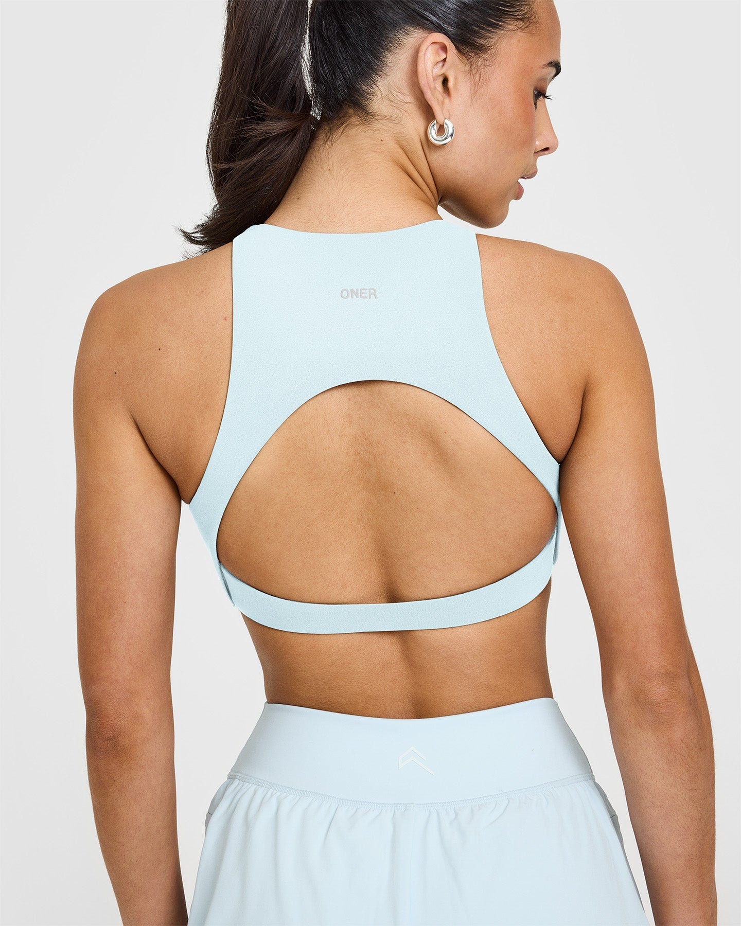 SoftMotion™ High Neck Sports Bra for Women - Breathable & Supportive Workout Top in Cloud Blue | Perfect for Yoga, Running & Gym
