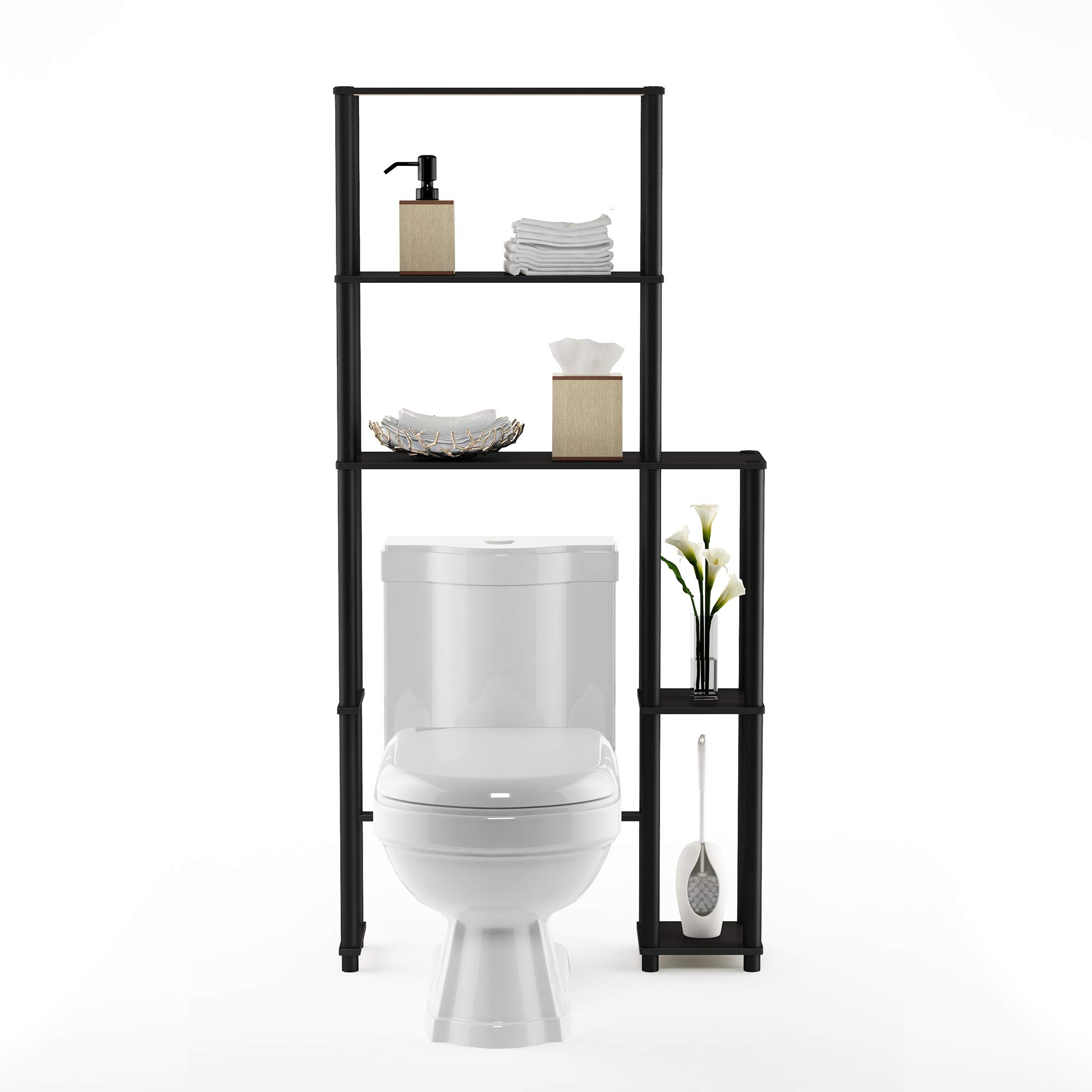Furinno Turn-N-Tube 5-Tier Over The Toilet Storage Shelf - Space Saving Bathroom Organizer Rack for Towels, Toiletries & Decor - Espresso/Black - Perfect for Small Bathrooms & Apartment Living