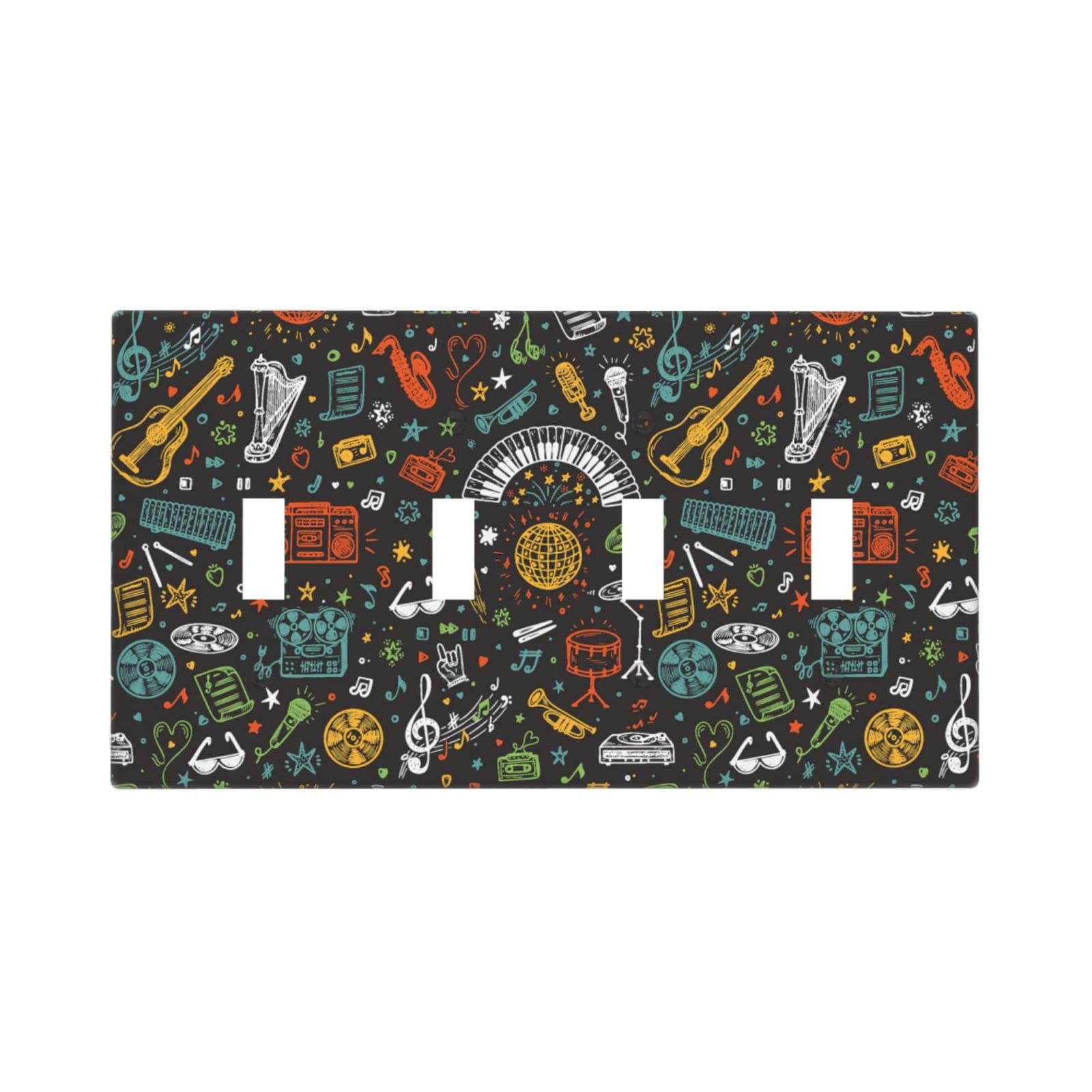 Decorative 4 Toggle Light Switch Cover - Quad Gang Music Wall Plate Outlet Covers for Bedroom, Kitchen & Home Decor | Stylish Electrical Switch Plates for Modern Interior Design