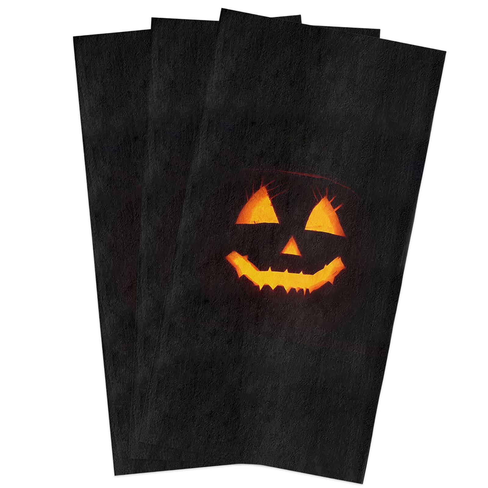 Premium Halloween Kitchen Towels Set of 3 - Jack-O-Lantern Pumpkin Design, Super Absorbent Microfiber, Washable & Soft (18x28 Inch) - Perfect for Holiday Decor, Dish Drying & Kitchen Cleaning