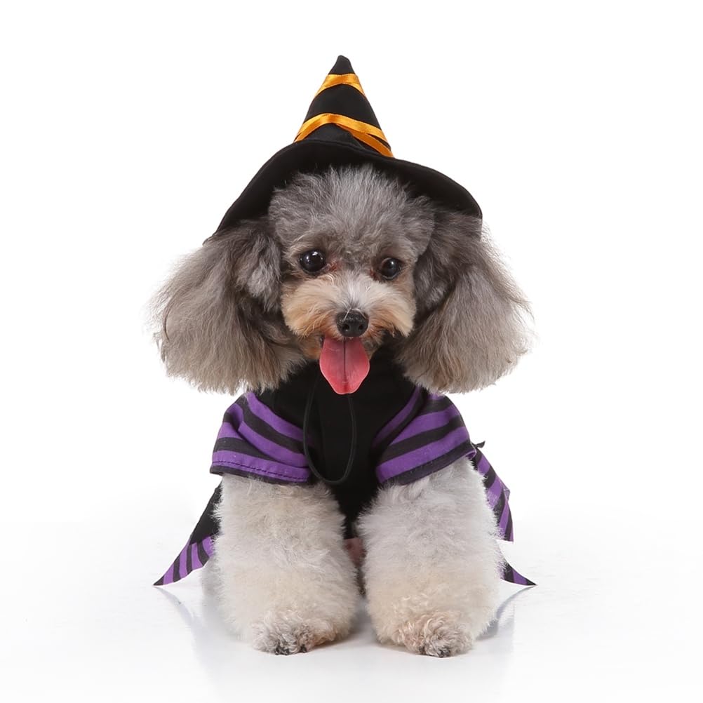 Hemobllo Halloween Dog Costume - Purple Wizard Witch Outfit with Hat for Small & Medium Dogs | Funny Pet Cosplay Costume for Halloween Parties & Dress-Up Play