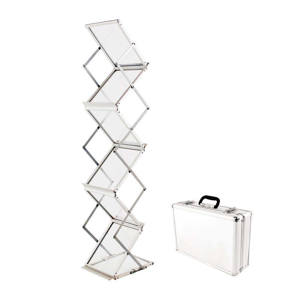 Zigzag Pocket Magazine Brochure Holder - 6-Pocket Literature Catalog Rack Stand with Aluminum Case for Trade Shows & Retail Displays | Durable Store Organizer for Books, Menus, Flyers & Product Catalogs