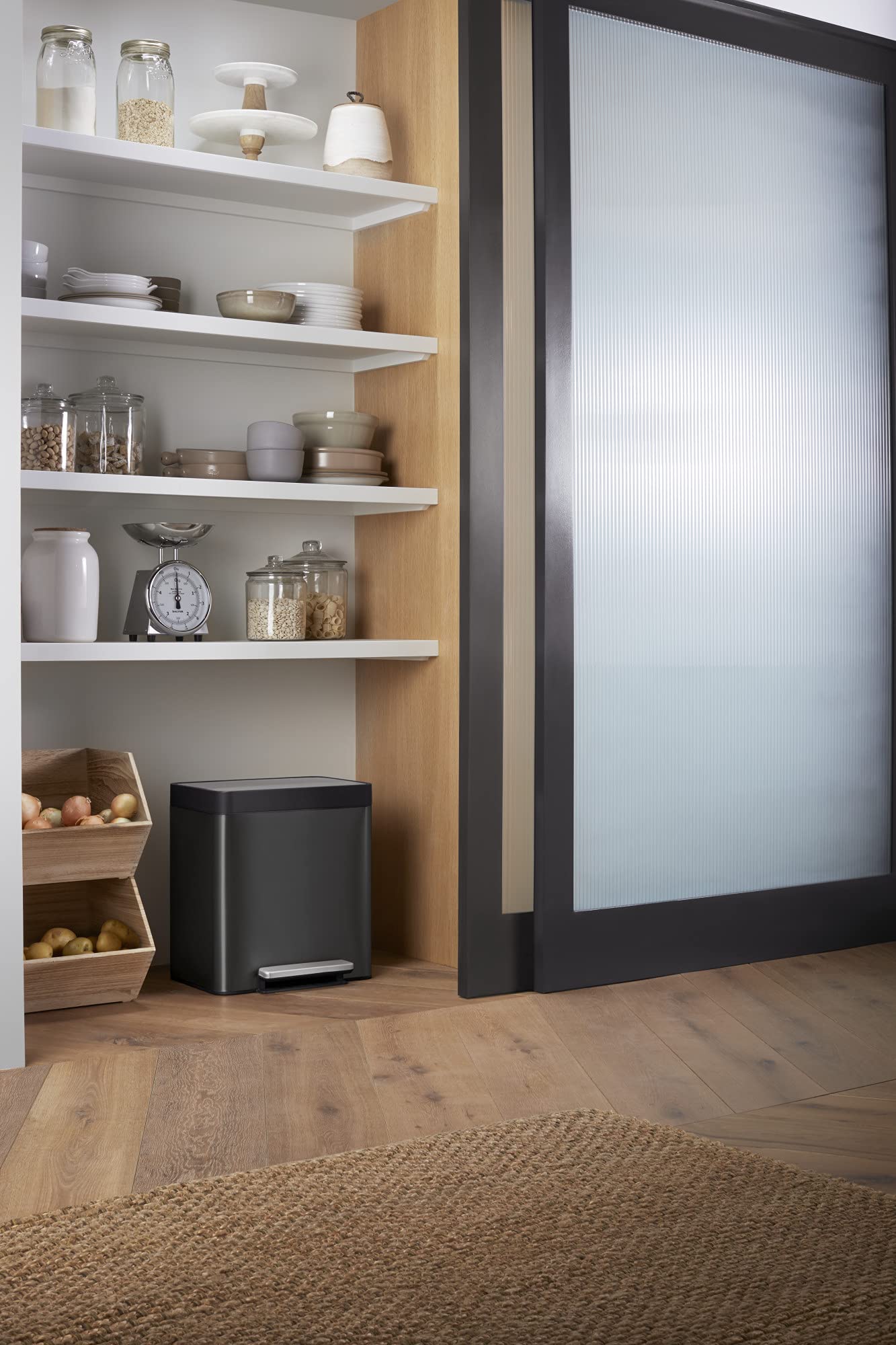 Kohler K-20942-BST 8-Gallon Compact Black Stainless Steel Step Trash Can - Sleek Kitchen & Office Waste Bin for Modern Homes