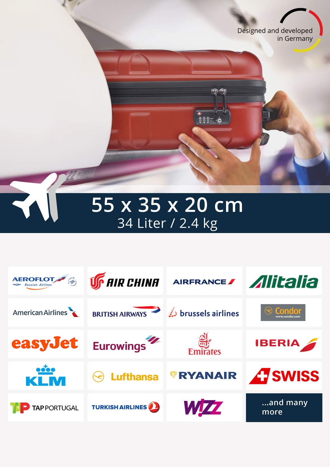 Stylish Suitline Red Hand Luggage 55cm - Perfect for Air Travel & Weekend Getaways