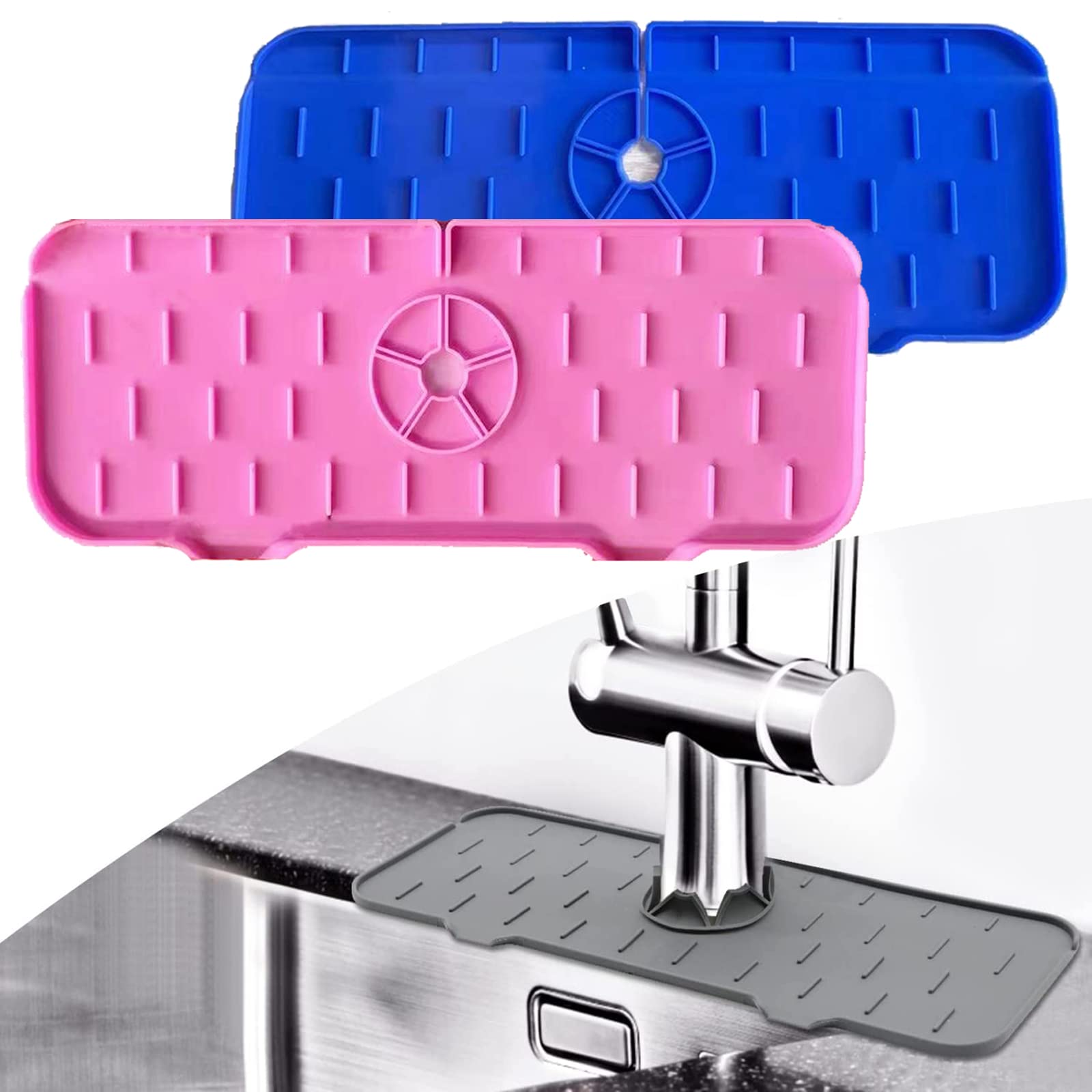 **Silicone Kitchen Sink Splash Guard & Faucet Drip Catcher Tray – 2-Pack Absorbent Sink Protector Mat for Farmhouse, RV, and Home Use – Prevent Water Spills & Keep Countertops Dry**    *(Perfect for Kitchen Sinks, RVs, Campers, and Small Spaces – Easy to Clean & Reusable)*