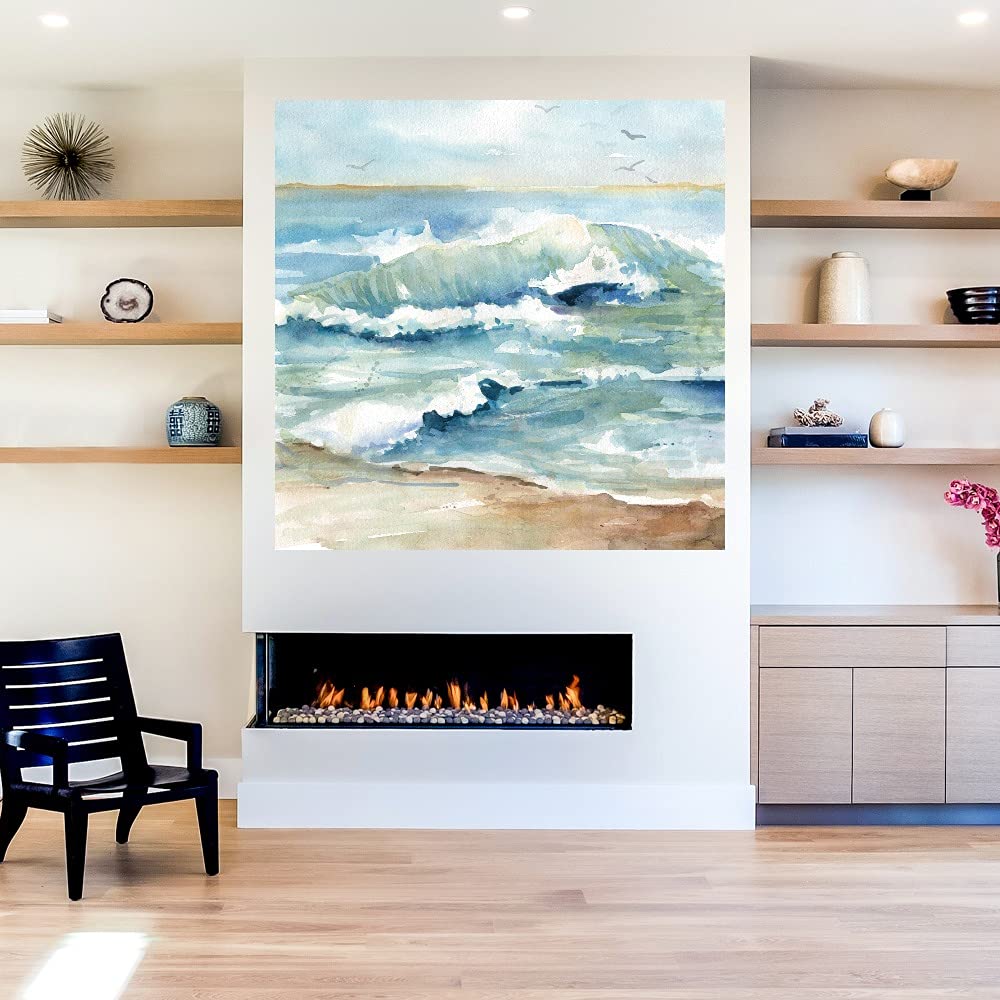 Carol Robinson Beach Waves Fine Art Canvas Wall Decor - 37x37 Inch Ready to Hang Painting for Living Room, Bedroom, Bathroom, Kitchen, Office - Coastal Home Decor & Gift Idea for Beach House, Vacation Rental or Seaside Themed Spaces