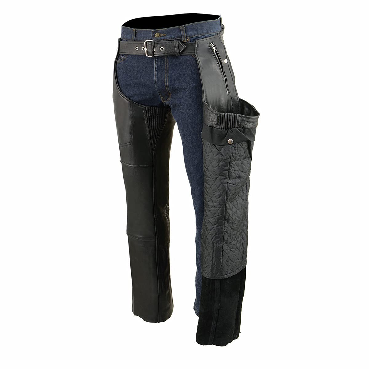 Milwaukee ML1191 Premium Black Leather Motorcycle Chaps for Men - Thermal Lined Snap-Out Design | Riding Gear for Cold Weather & Long Distance Trips