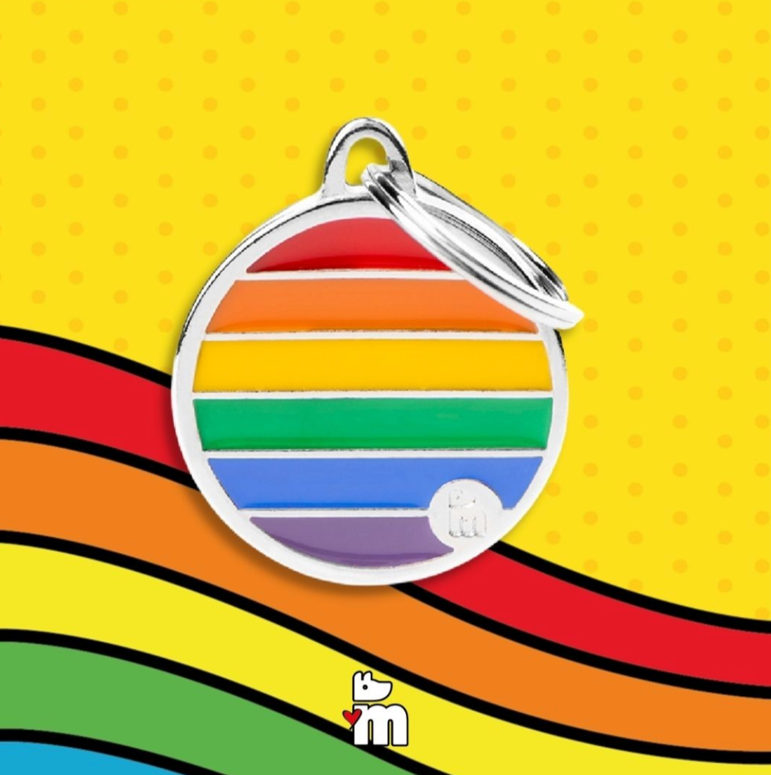 Large Rainbow Round ID Tag for Dogs - Personalized Pet Name Tag for Collars - Perfect for Identification, Training & Outdoor Adventures