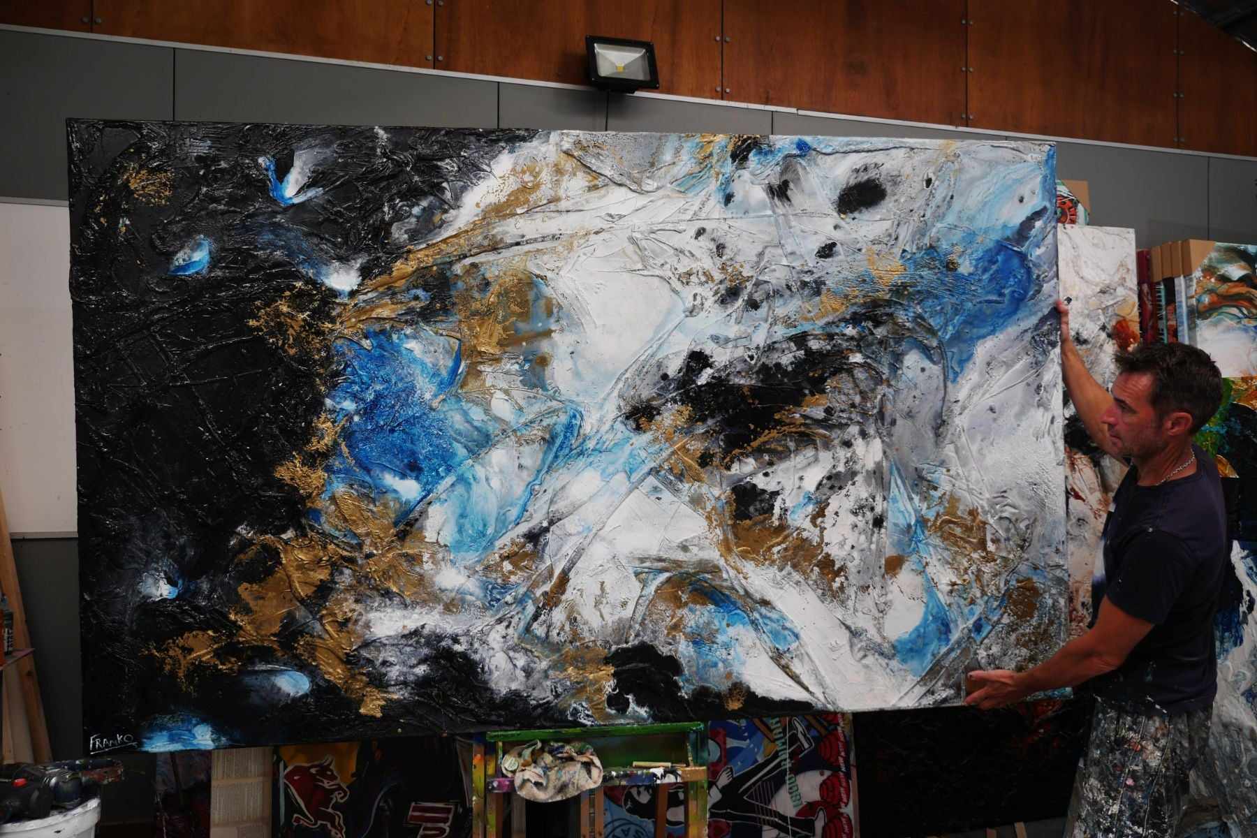 Blue Black Textured Abstract Painting - Cobalt Sunrise 250cm x 150cm Modern Wall Art for Living Room, Bedroom & Office Decor