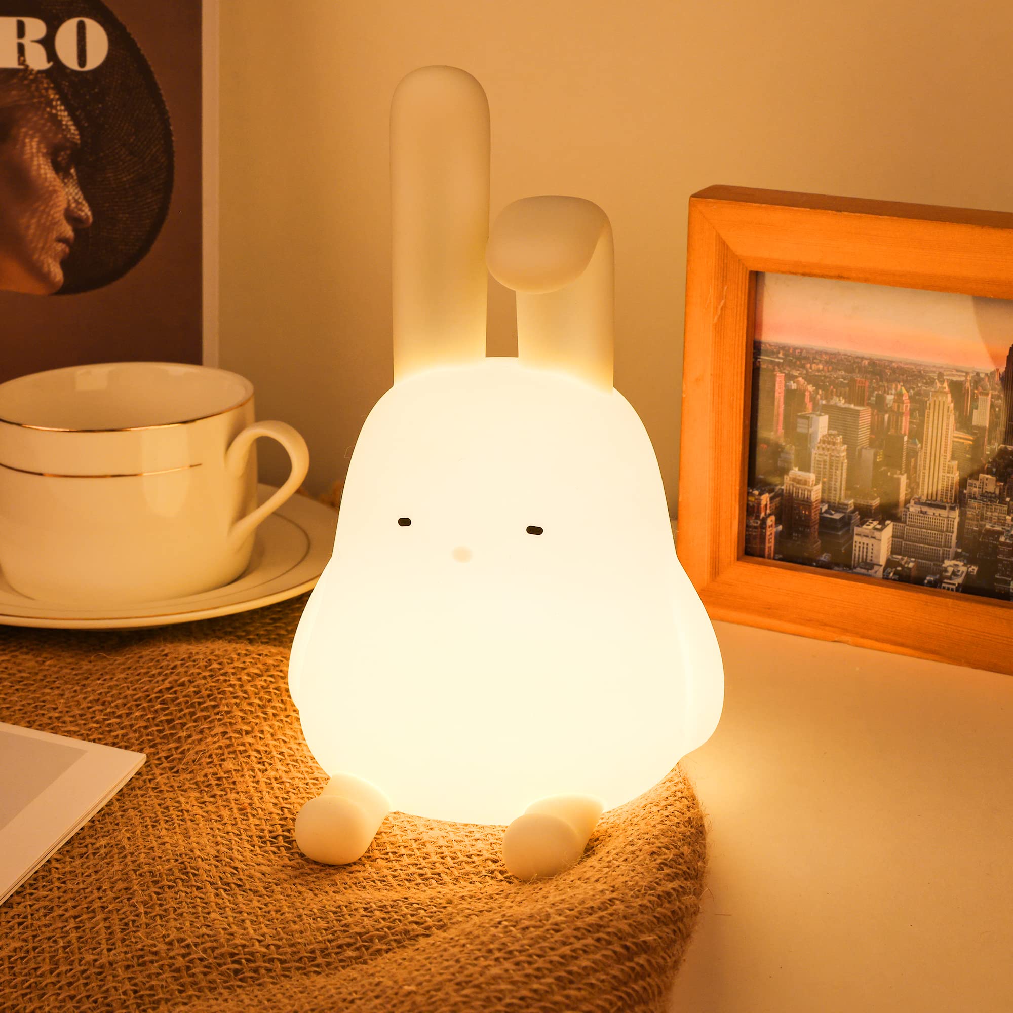 QANYI Bunny Lamp - Cute LED Night Light with Phone Stand, Soft Squishy Table Decor for Bedroom, Desk & Nursery | Perfect Gift for Women, Teens & Kids | Romantic, Study & Nursery Lighting