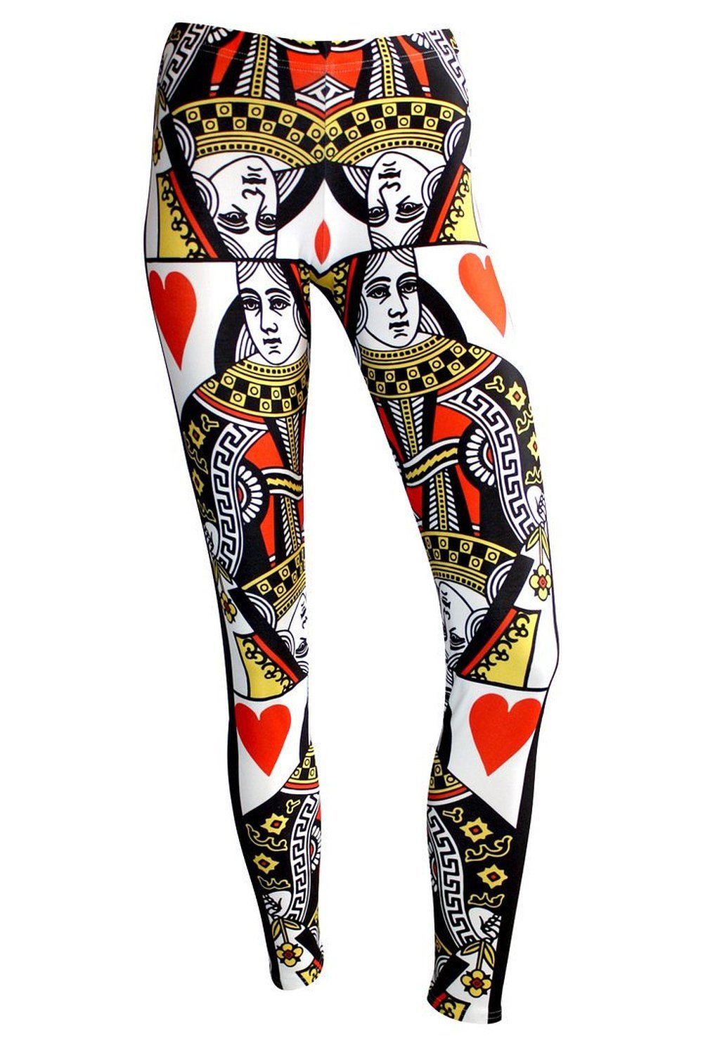 Queen of Hearts Playing Cards Print Leggings - Stylish & Comfortable Women's Leggings for Yoga, Workout & Casual Wear