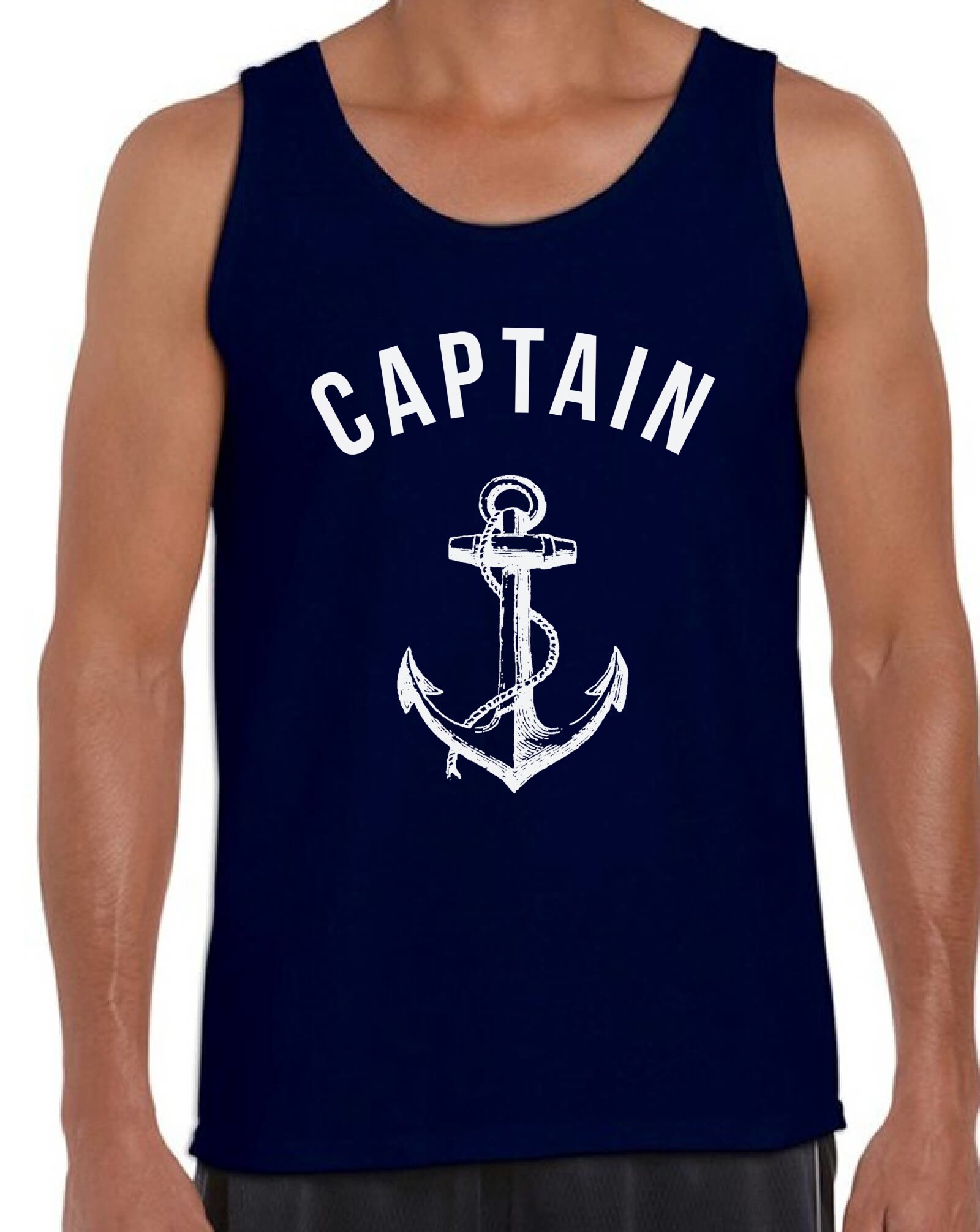 Men's Captain Tank Top - White Anchor Print Beach Party Shirt for Summer Outings & Casual Wear | Perfect for Beach Vacations, Pool Parties & Outdoor Adventures