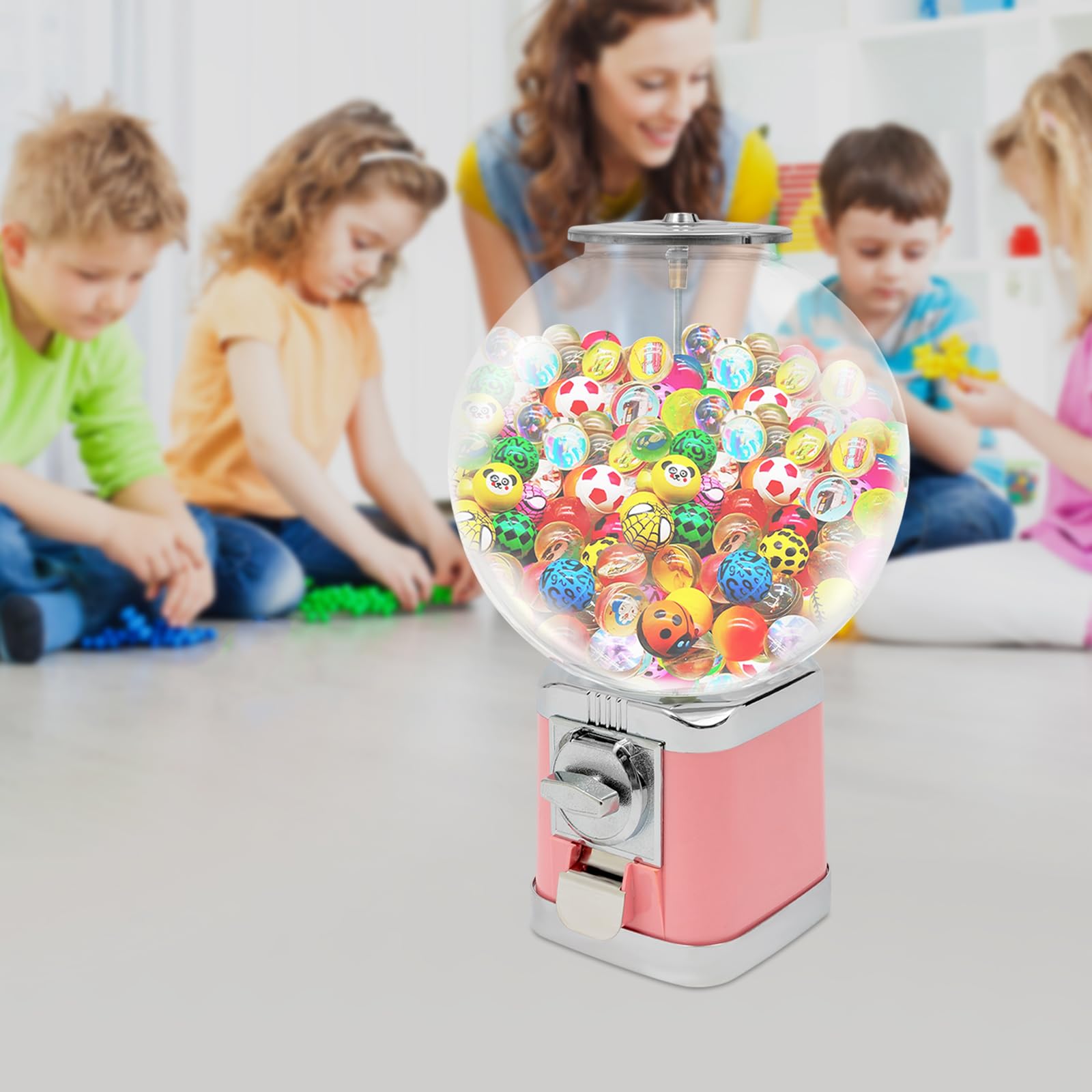 18-Inch Candy Gumball Vending Machine - Commercial 1$ Coin Operated Dispenser for 0.39-1.26in Gumballs & Toys - Perfect for Arcades, Game Stores, Retail Shops & Birthday Parties (Pink)