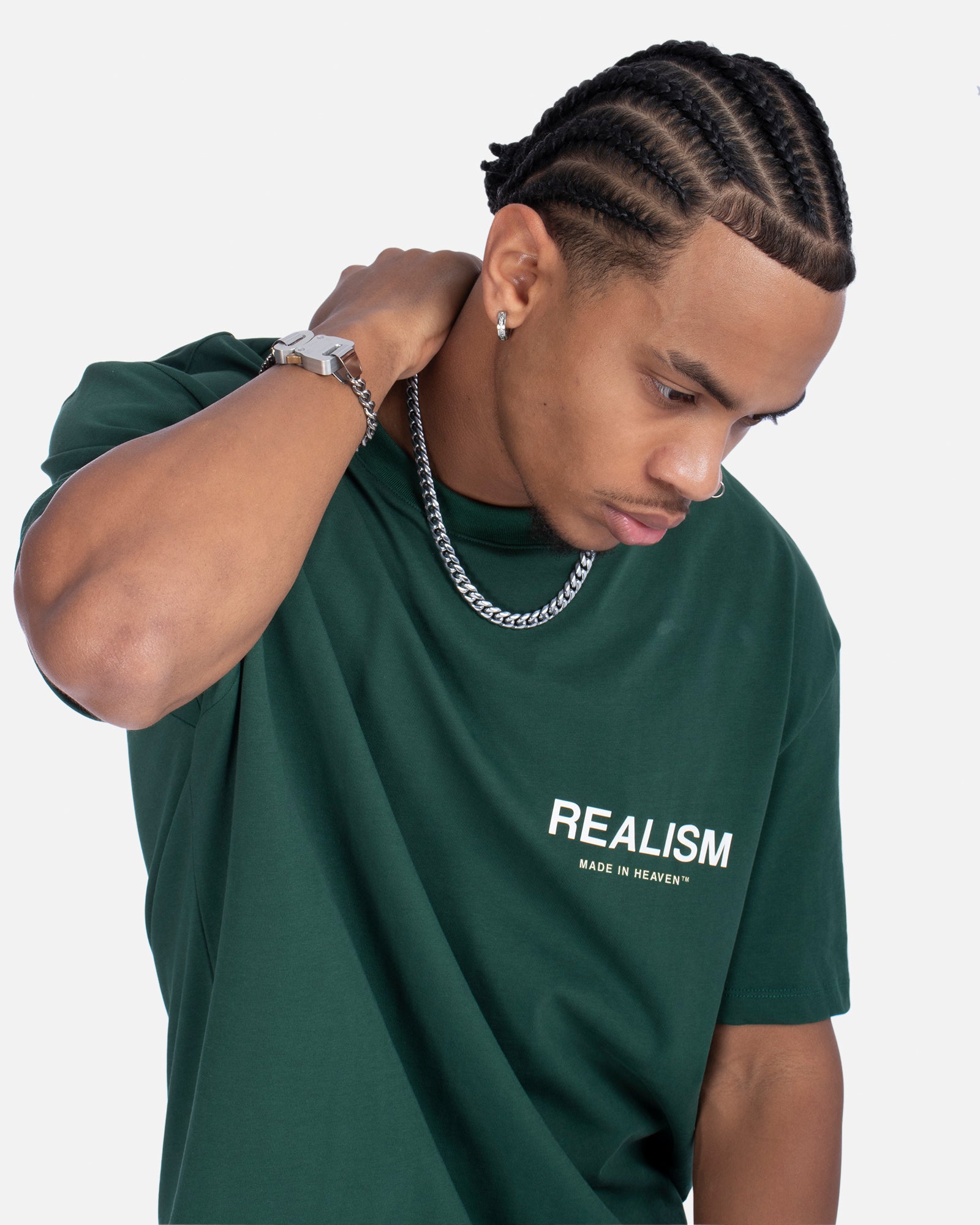 SSS Realism Heaven Logo Tee - Pine Green Cotton T-Shirt for Men & Women | Casual Streetwear & Everyday Comfort
