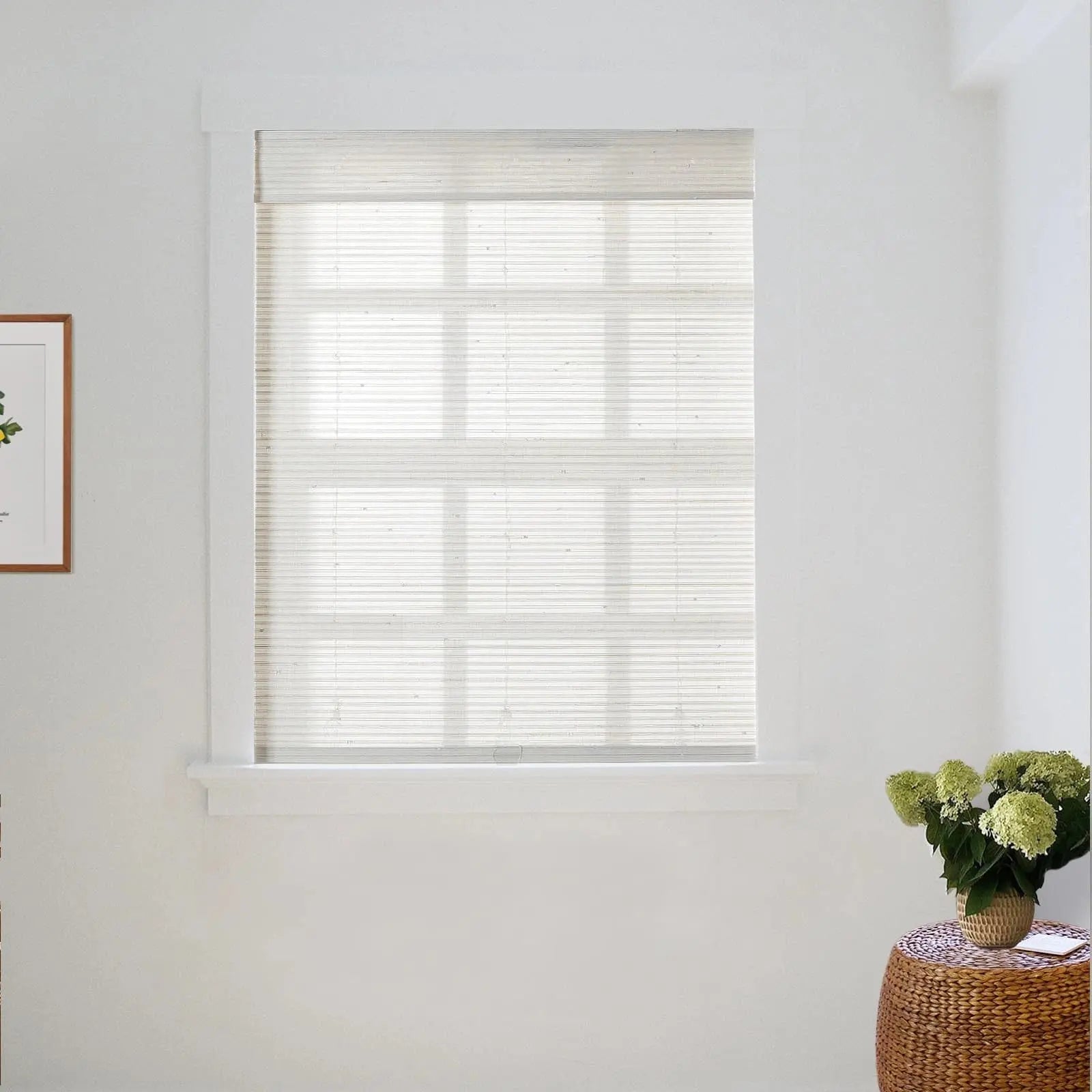 Natural Bamboo Woven Paper Window Shade - Marble White | Eco-Friendly Roman Blinds for Living Room & Bedroom Decor