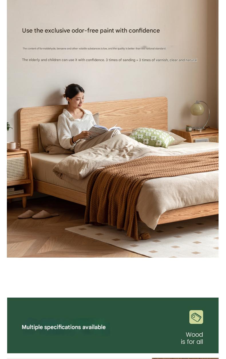 Solid Oak Wood Suspension Bed - King Size Platform Bed Frame with Large Headboard - Perfect for Master Bedroom & Modern Home Decor