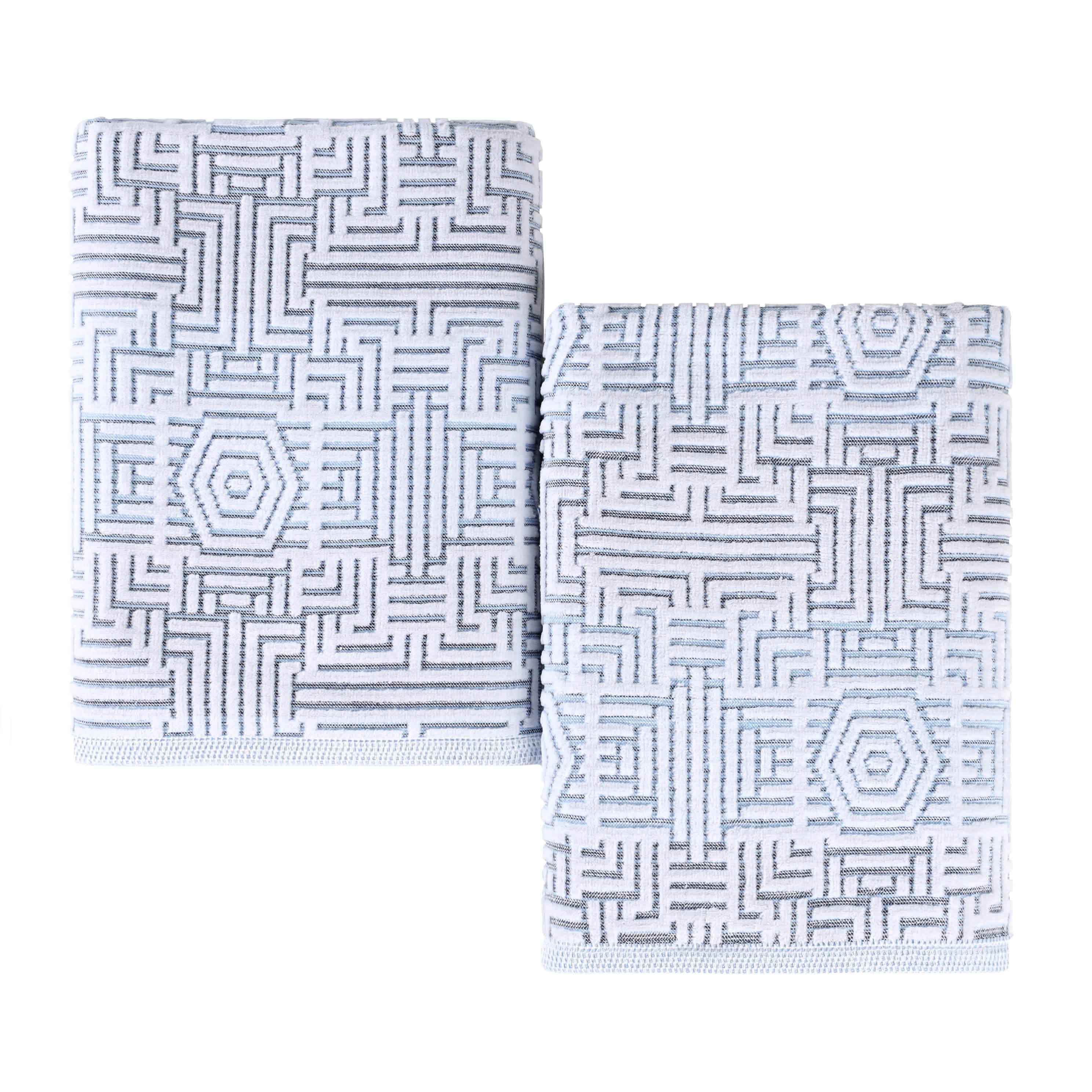 Premium Cotton Modern Geometric Jacquard Plush Bath Towel Set of 2 - Ultra Absorbent & Quick Dry Bath Sheets for Spa, Gym & Luxury Bathroom Decor