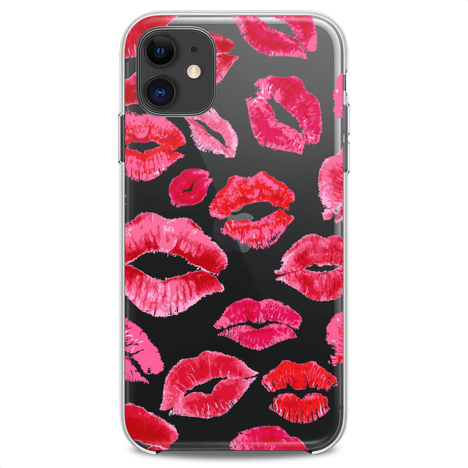 Premium TPU Phone Case Compatible with iPhone 16/15/14/13/12/11 Pro Max/Plus/Mini/Xs/Xr/X/8+/7/6/5/SE - Cute Pink Lipstick Print with Big Kisses Design - Flexible Slim Clear Silicone Protective Cover for Women - Perfect for Everyday Use, Gift Giving & Fashion Accessories