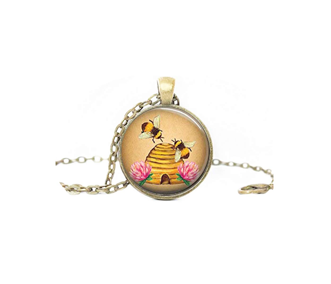 Bumblebee Glass Dome Pendant Necklace - Nature & Wildlife Insect Jewelry with Wings, Honeycomb & Flower Details - Perfect for Nature Lovers, Outdoor Enthusiasts & Unique Gift Occasions