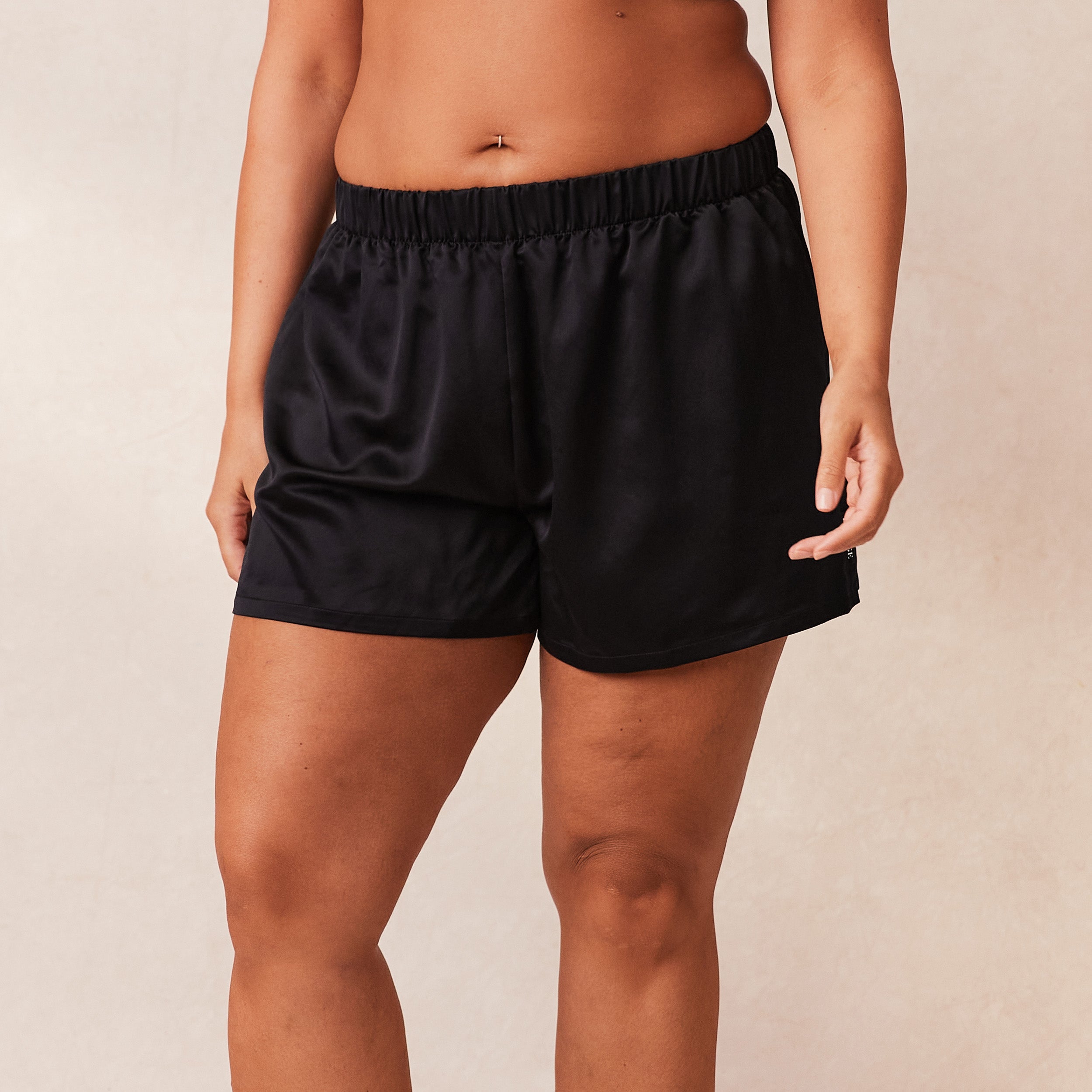 Classic Black Satin Pajama Shorts for Women - Comfortable Sleepwear & Lounge Wear for Summer Nights