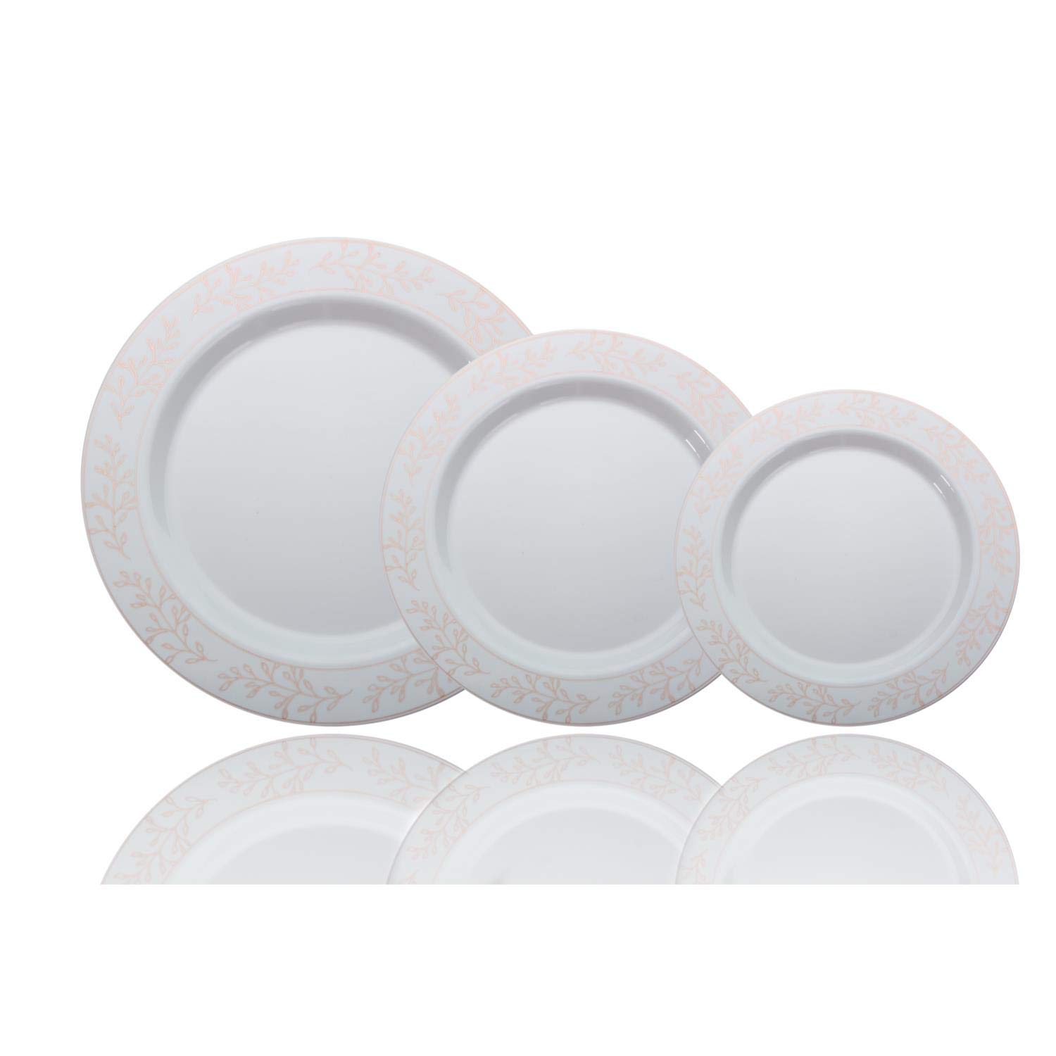 60-Piece Premium Disposable Plastic Dinner Plates Set - 7.5 Inch Elegant Rose Gold Leaf Design on White - Perfect for Parties, Weddings, and Special Events