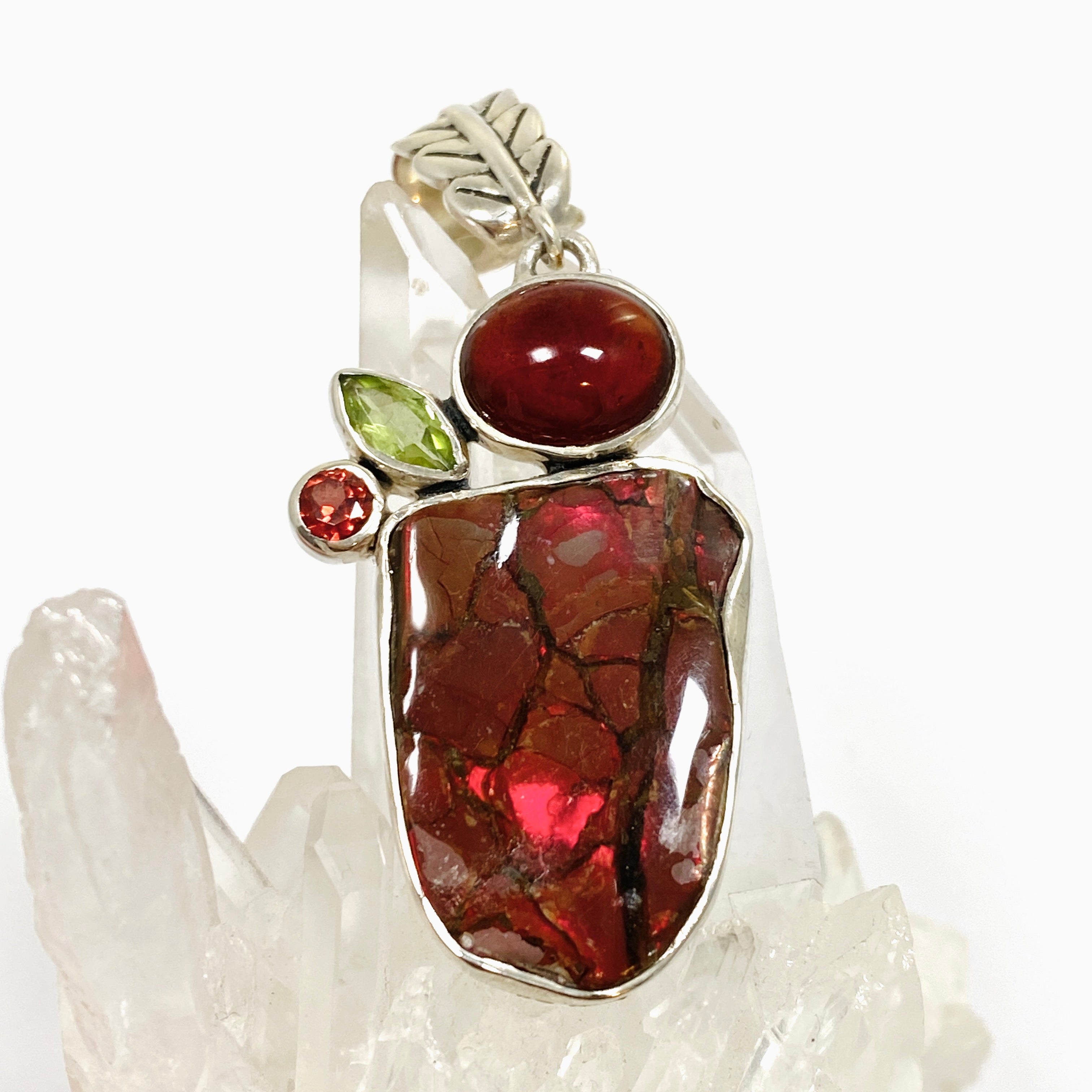 Natural Ammolite Peridot Garnet Multi-Stone Pendant Necklace GPVY1140 - Elegant Jewelry Gift for Women, Perfect for Parties & Special Occasions