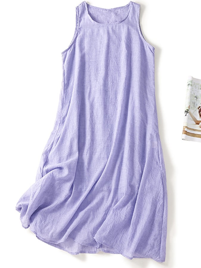 Lovevop Women's Cotton Linen Vintage Sleeveless Vest Dress - Casual Summer Boho Maxi Dress for Beach, Travel & Everyday Wear