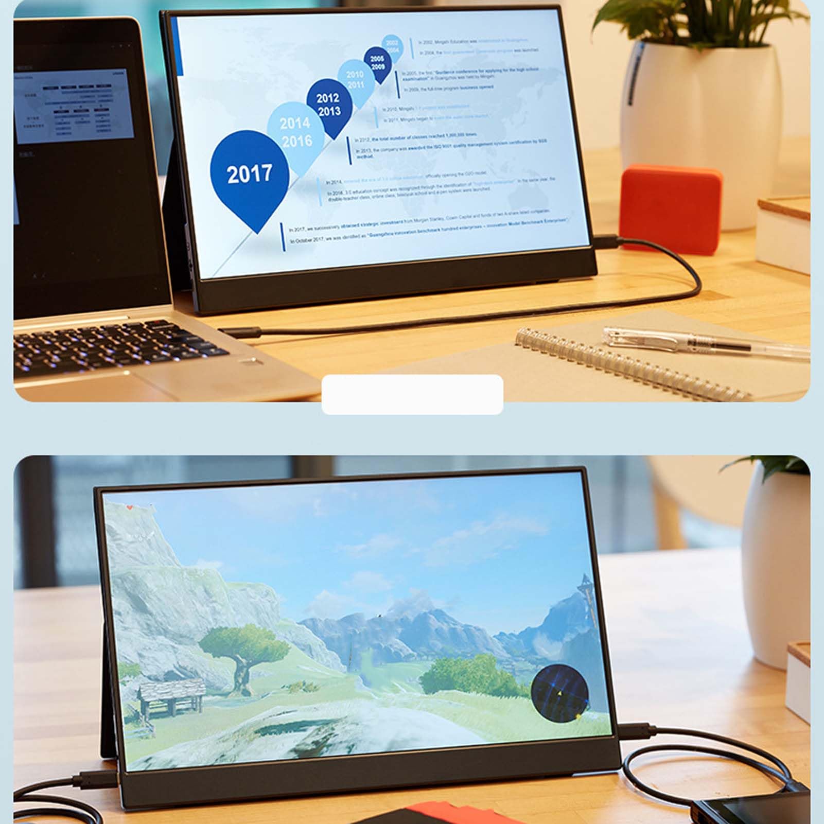 18 Inch Portable Monitor with USB-C, 2.5K 2560x1600P External Second Screen for Laptop - Adjustable Stand & VESA Mount - Perfect for Work Meetings, Business Travel & Home Office Setup