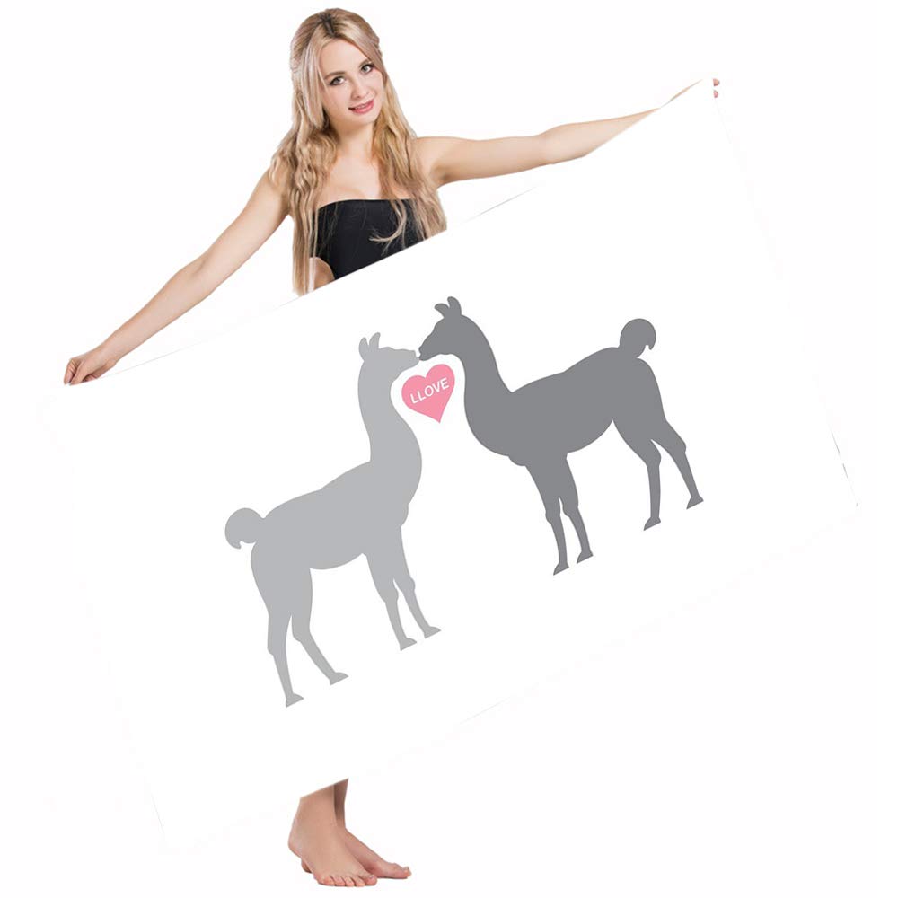 Llama Love Beach Towel - 64x32 Inch Large Soft Bath Towel for Yoga, Swimming, Golf, Hair & Hand - Cute Greyscale Animal Towel with Heart Quote for Men, Women, Kids & Baby - Perfect for Pool, Beach, Gym & Travel