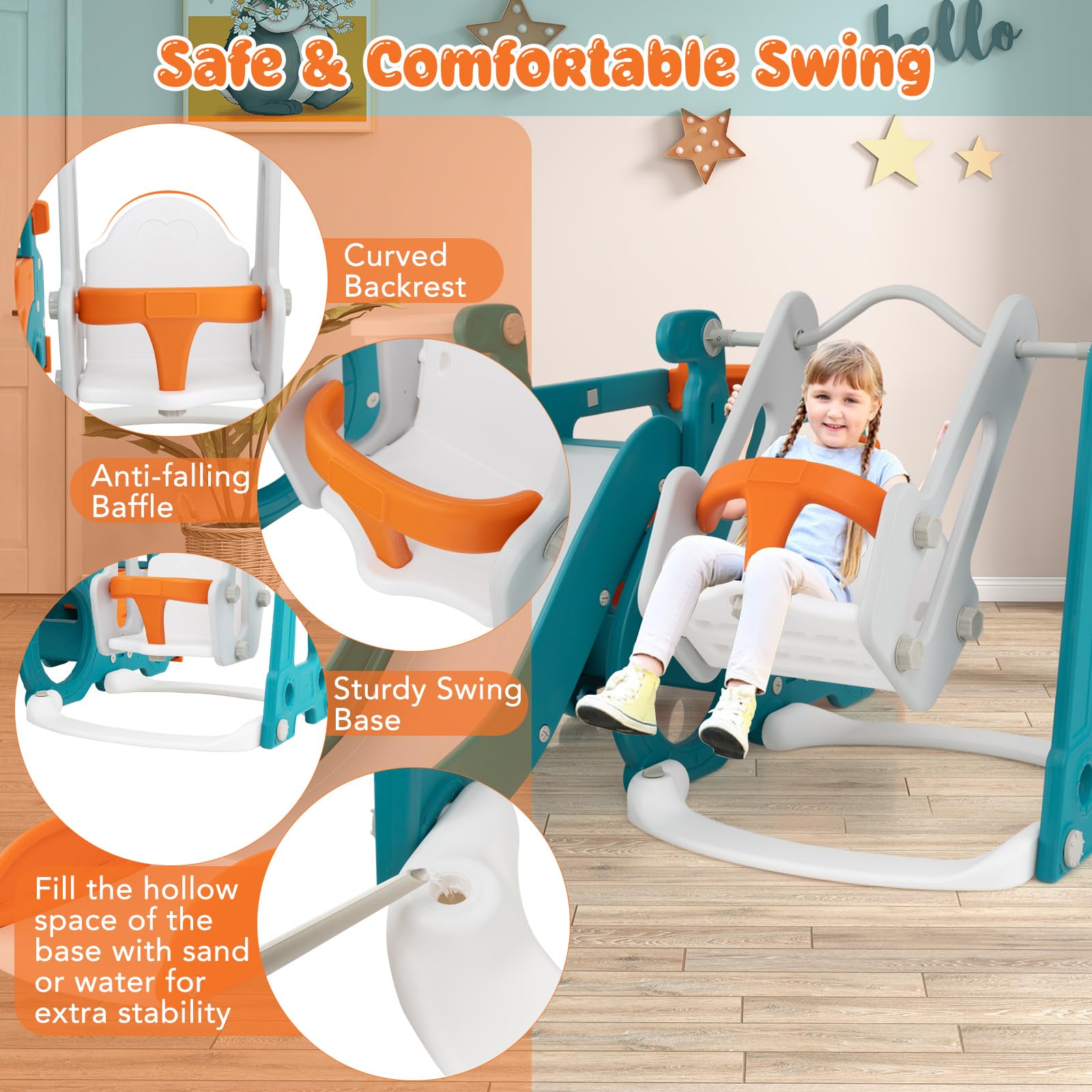 Costzon 6-in-1 Toddler Slide and Swing Set with Basketball Hoop & Crawling Tunnel - Indoor/Outdoor Kids Climber Playset for Boys & Girls Ages 1-5 - Perfect Backyard Playground Gift for Birthdays & Holidays (Great for Outdoor Play, Exercise & Early Childhood Development)