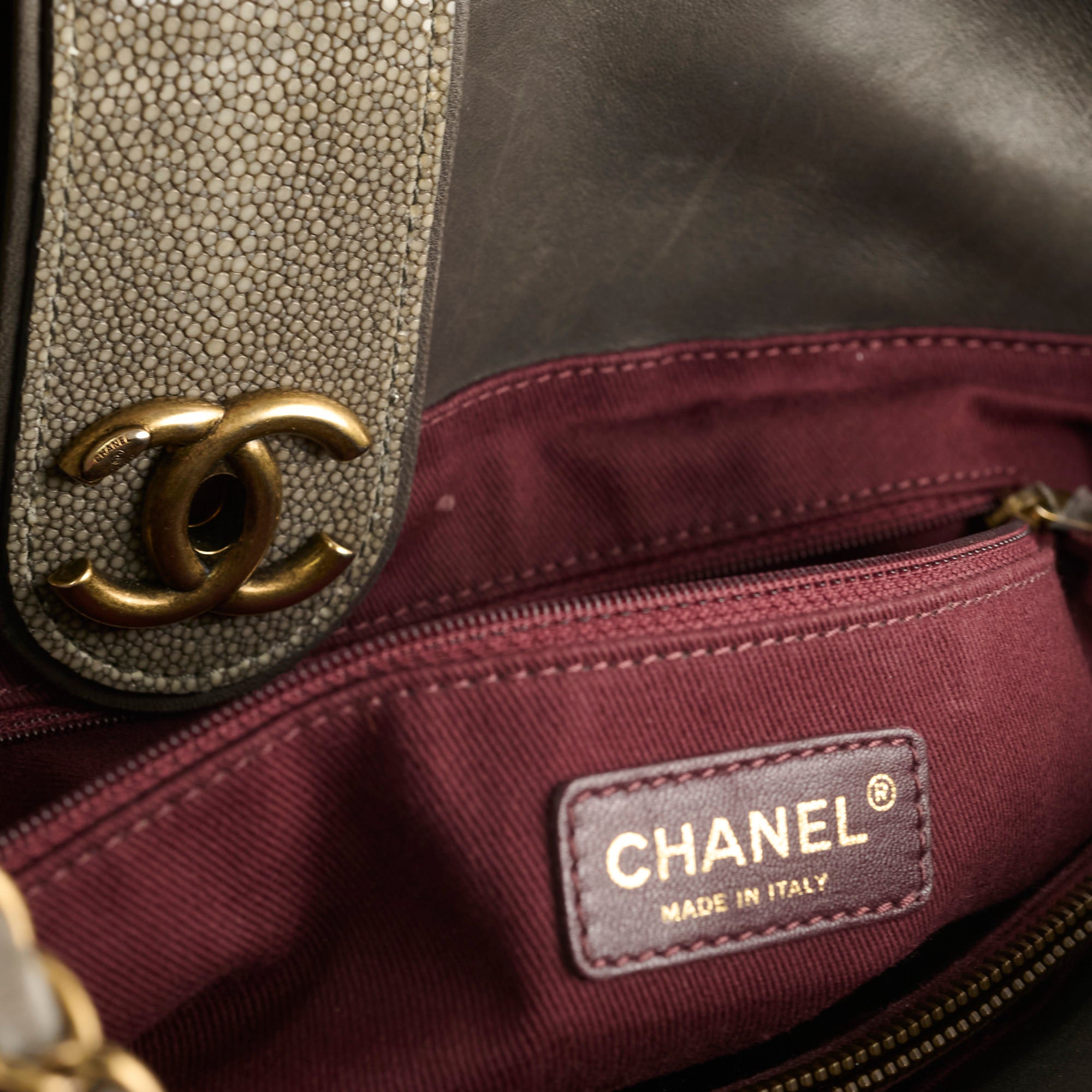 Chanel Quilted Leather & Stingray Handbag - Grey 16 Series Tote Bag for Women | Luxury Designer Shoulder Bag for Work, Travel & Everyday Use