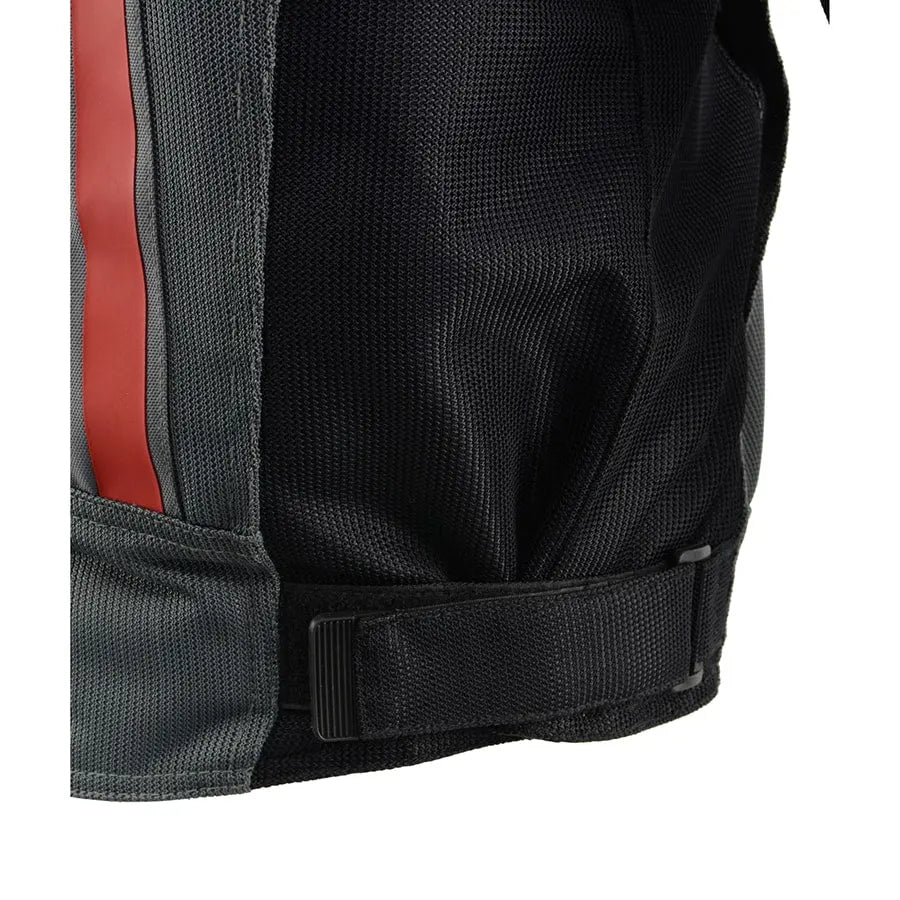 First MFG Co. Men's Black & Grey Mesh Armored Racing Jacket with Reflective Racing Stripes - Lightweight Motorcycle Gear for Street & Track Riding