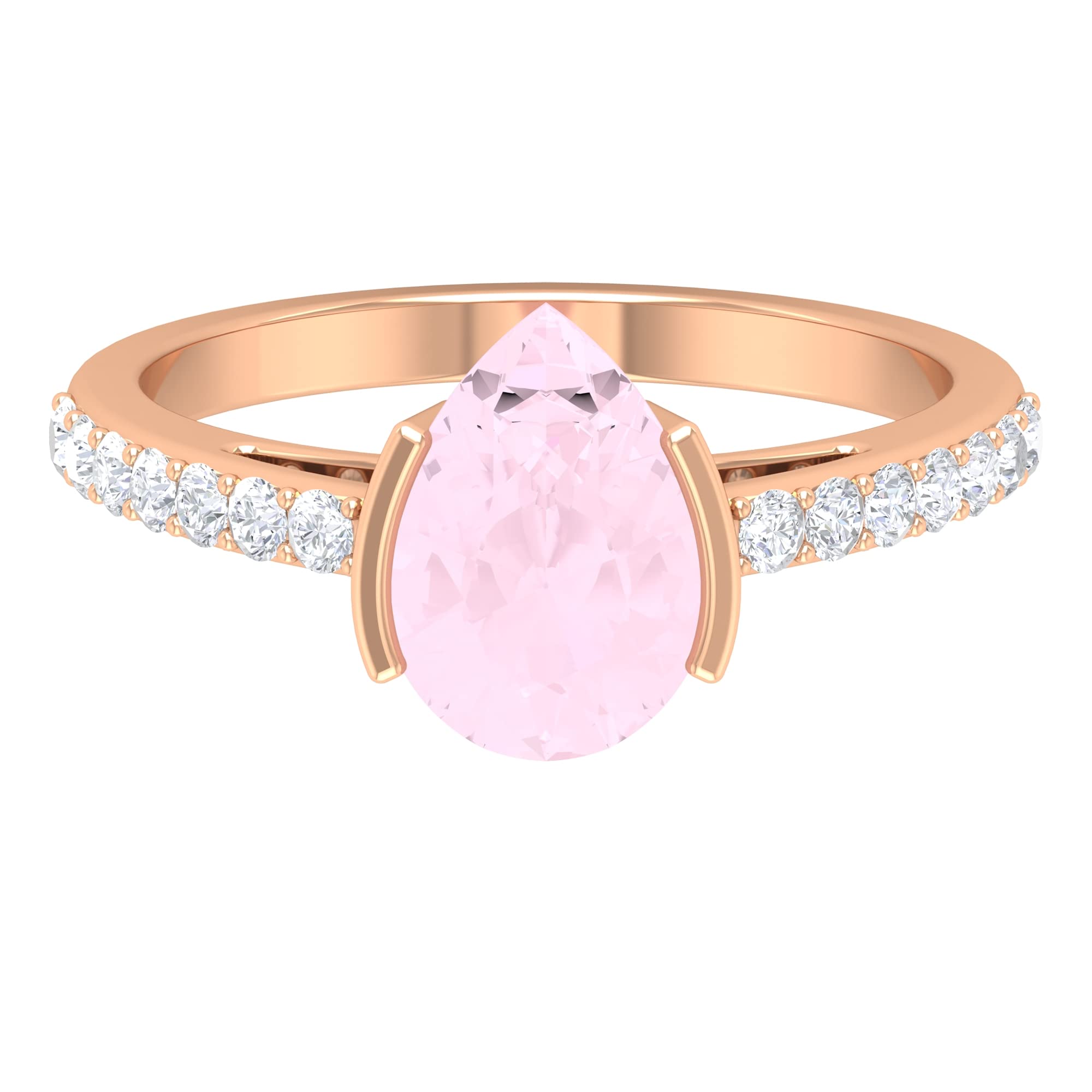 1/2 CT Rose Quartz and Moissanite Ring - 10X7 MM Pear Cut Solitaire in 14K Solid Gold | Certified January Birthstone Jewelry for Women | Perfect for Valentine's Day, Anniversary & Special Occasion Gifts