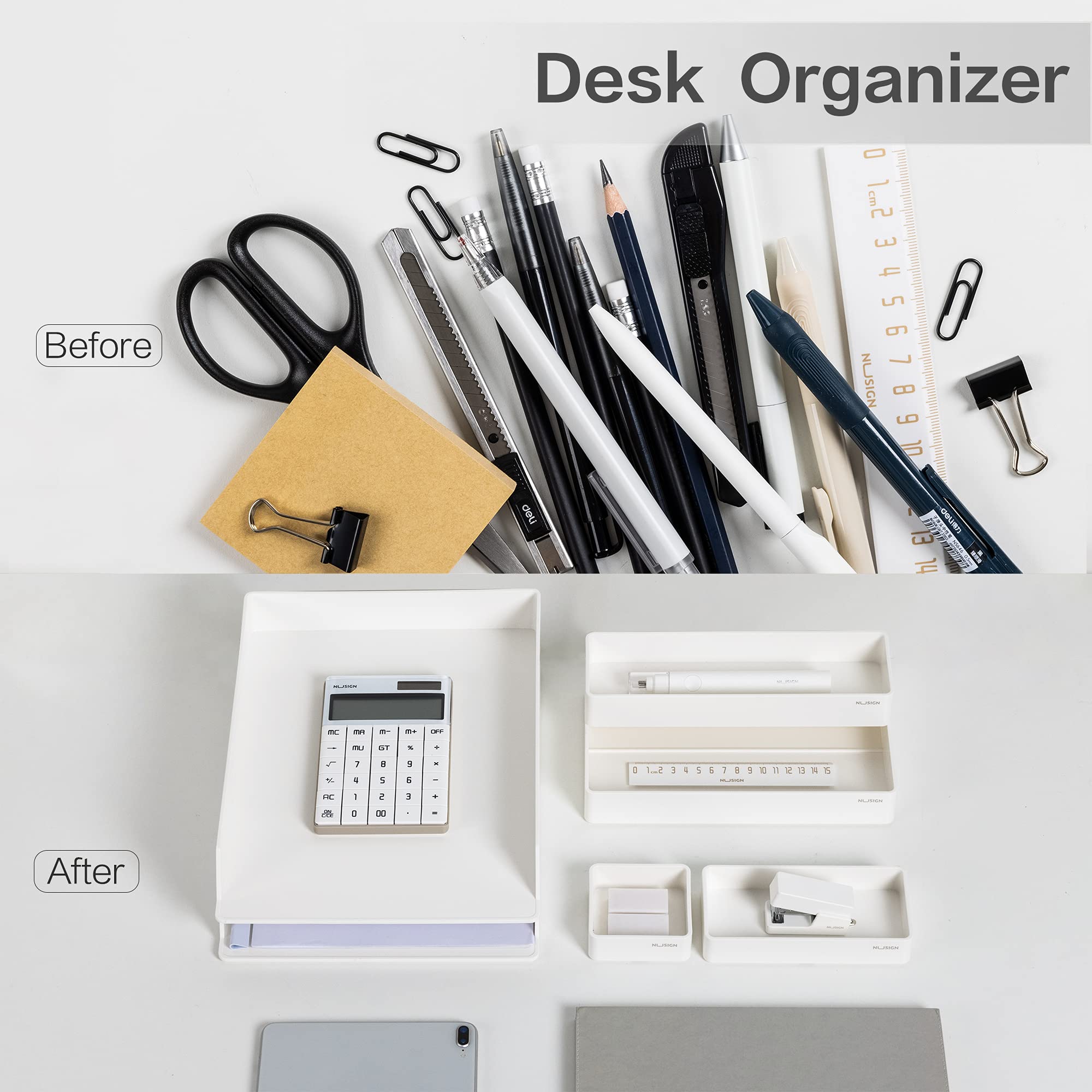 NUSIGN 6-Piece Stackable Paper Letter Tray Organizer - White Desk File Sorter for Office, Workspace & Home Organization - Perfect for Mail, Documents, Bills and Office Supplies Storage