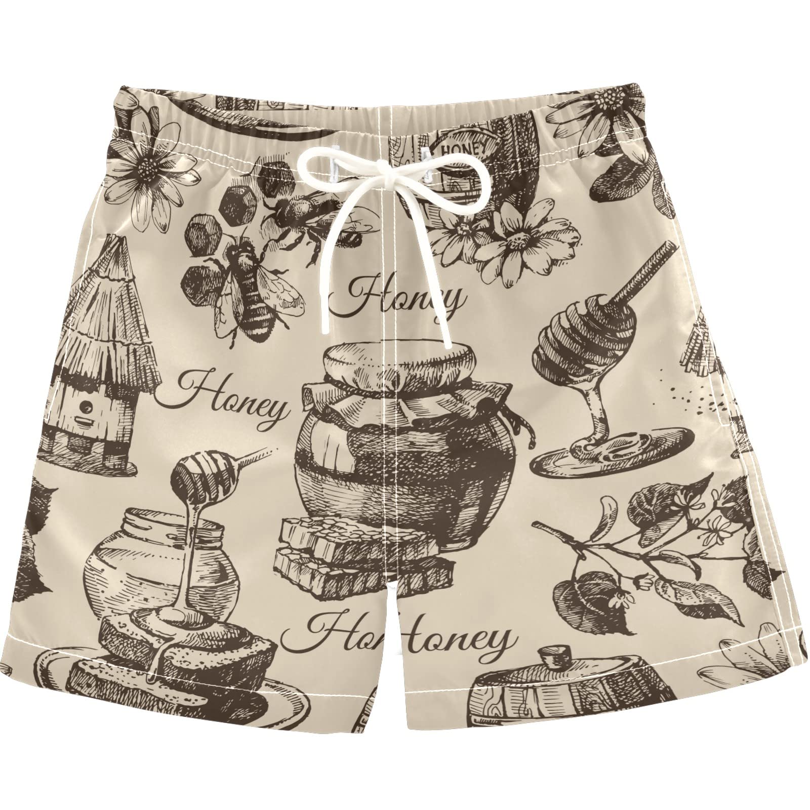 Visesunny Honey Retro Pattern Swim Trunks for Boys - Toddler Bathing Suits & Kids Swimwear | Perfect for Beach, Pool, and Summer Water Activities