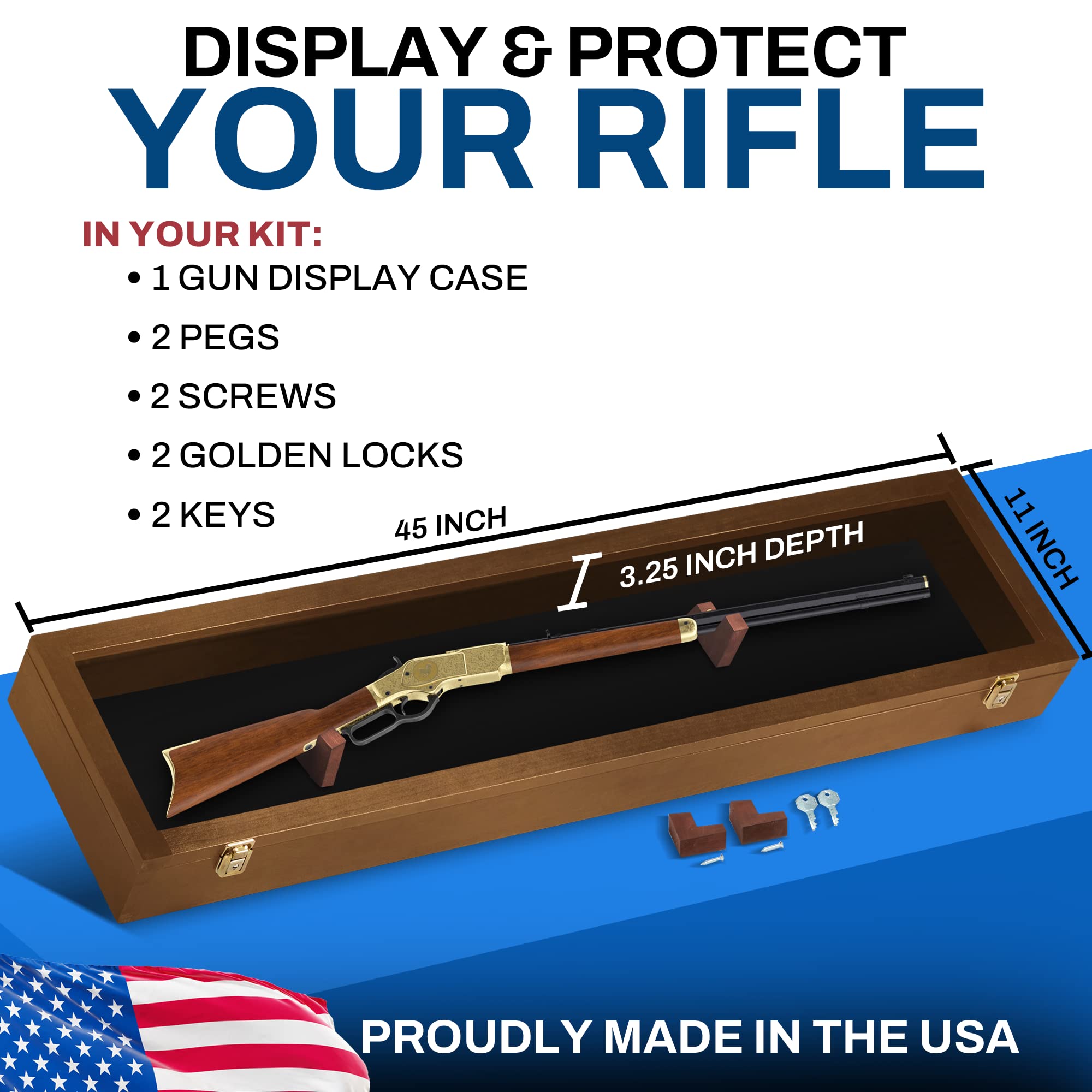 Lockable Gun Display Case for Rifles & Shotguns - Acrylic Door Wall Mount Cabinet with Sword Holder - Secure Firearm Storage for Home, Office & Hunting Lodge