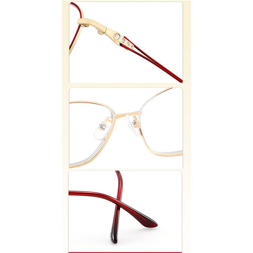 RICCIE Women's Progressive Reading Glasses - Pure Titanium Blue Light Blocking Presbyopia Glasses with HD Aspherical Resin Lenses (+1.0 to +3.0 Diopter) for Computer Work, Reading & Office Use