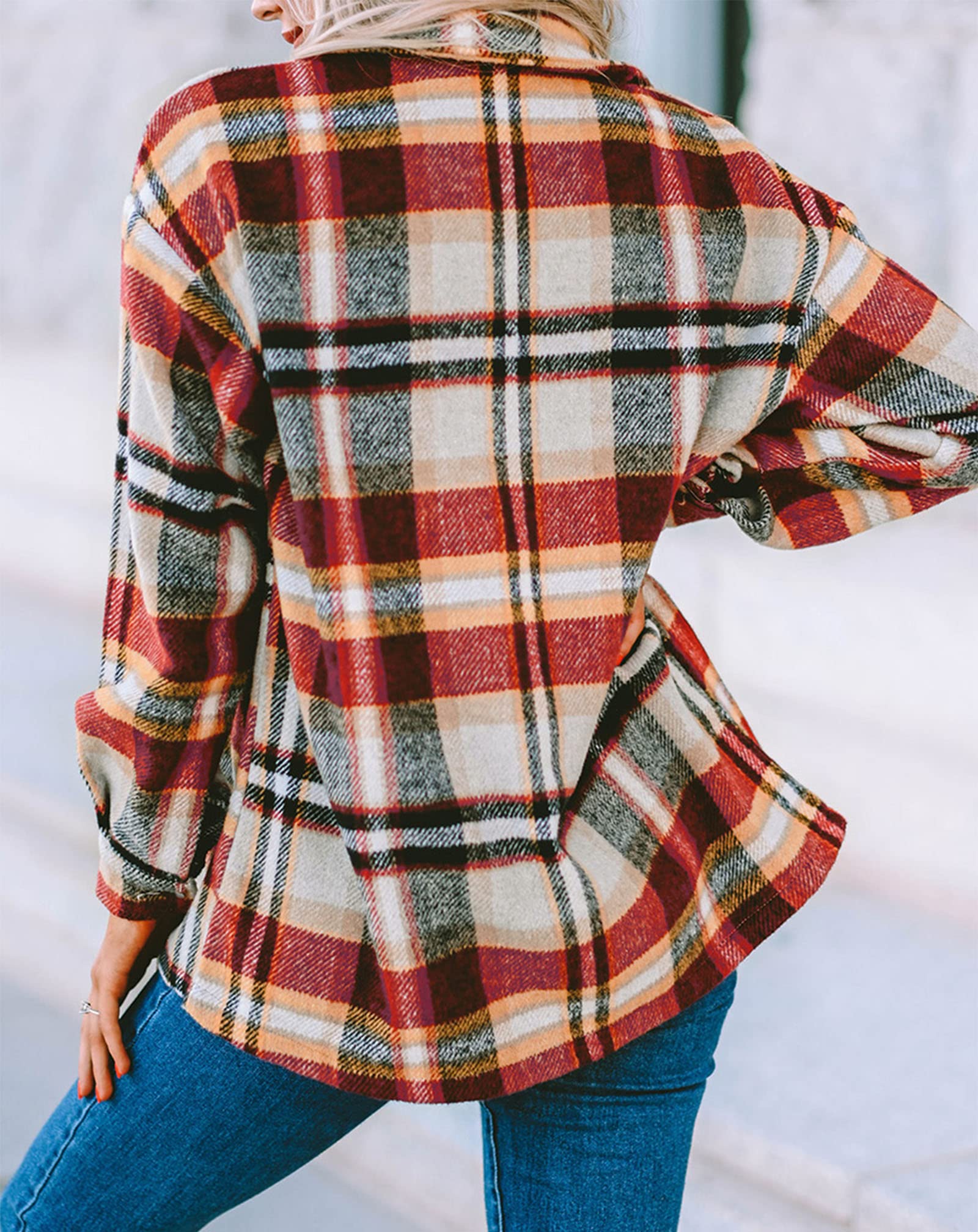BTFBM Women's Plaid Jacket - Long Sleeve Button Down Flannel Shacket Shirt for Casual Wear, Loose Fit Blouse Top for Fall & Spring 2025 | Perfect for Outdoor Activities, Layering and Office Wear
