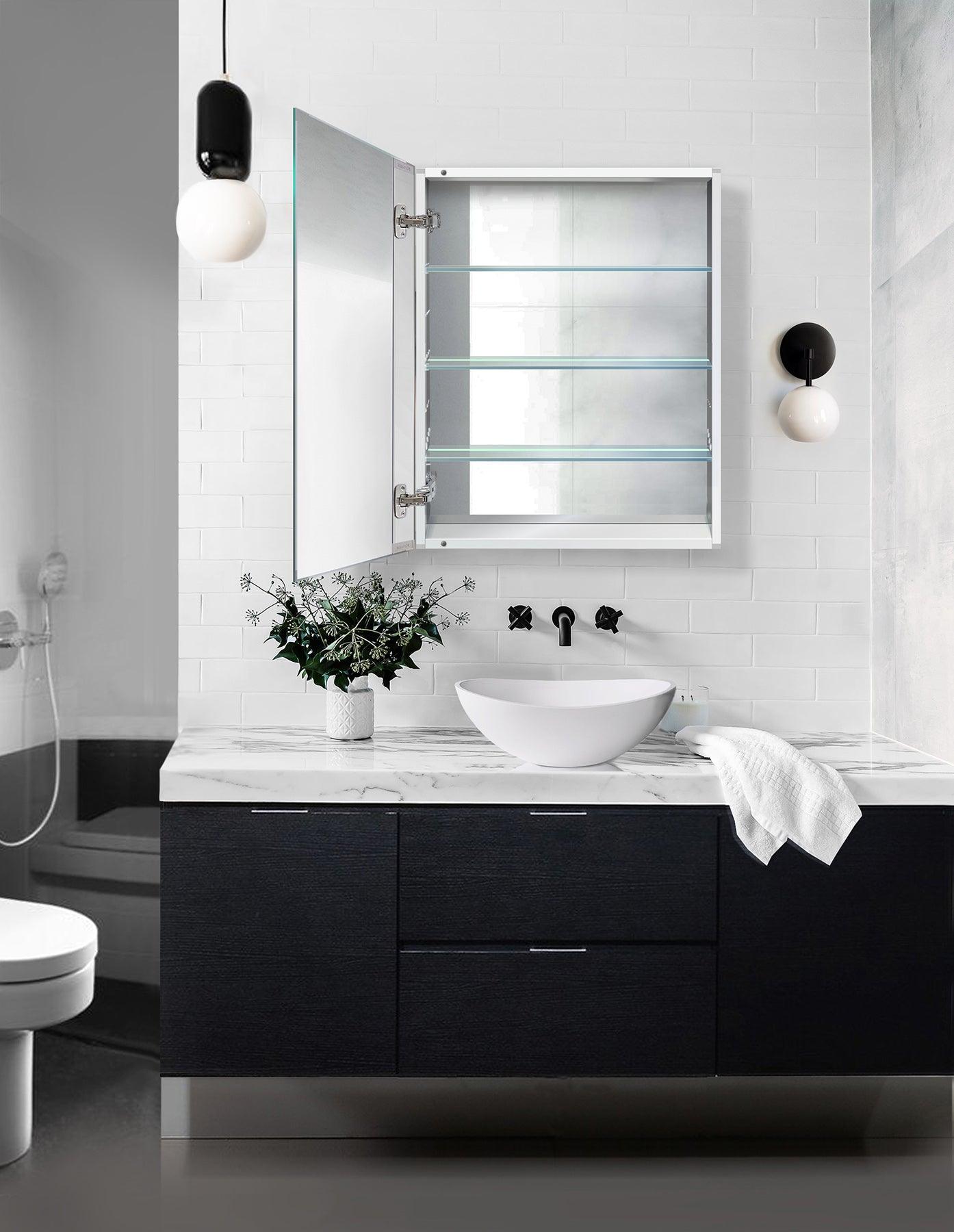 Krugg Plaza 24 x 30 Inch Bathroom Medicine Cabinet with Mirror - Perfect for Bathroom Storage, Vanity Organization & Small Space Saving
