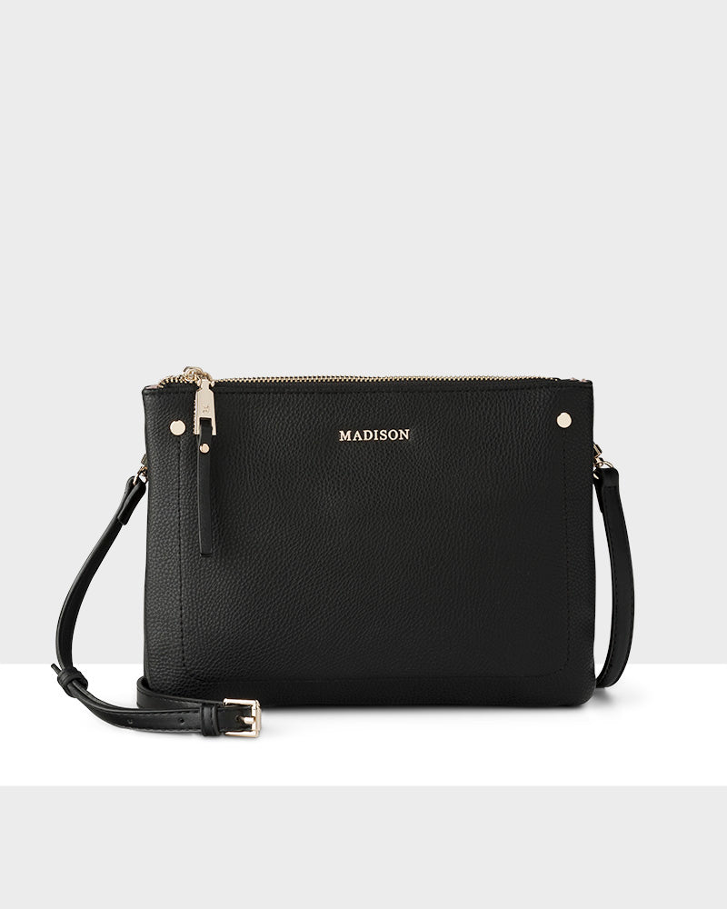 Charlotte Double Zip Crossbody Bag with Adjustable Stripe Strap - Stylish & Functional Purse for Women, Perfect for Travel, Work & Everyday Use