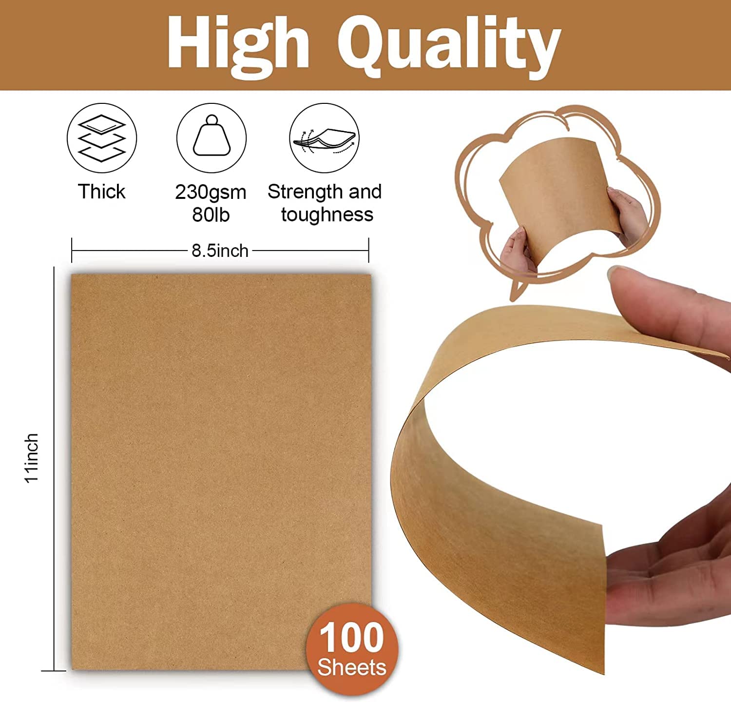 Goefun 100 Sheets Kraft Brown Cardstock Paper 8.5 x 11 Inches - 80lb Heavy Duty Printer Paper for Invitations, Menus, DIY Cards, Scrapbooking & Craft Projects - Perfect for Wedding Stationery, Gift Wrapping & Home Decor
