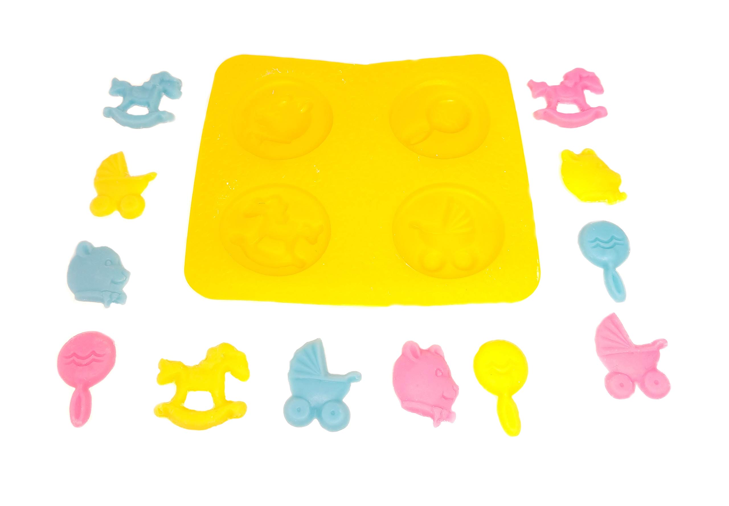4-Cavity Silicone Mold Set for Baby Shower - Rocking Horse, Carriage, Rattle & Bear | Perfect for Cream Cheese Mints, Chocolate, Fondant, Gummy Candy, Fat Bombs, Buttercream & Cookie Dough | Baking, Candy Making & Party Treats